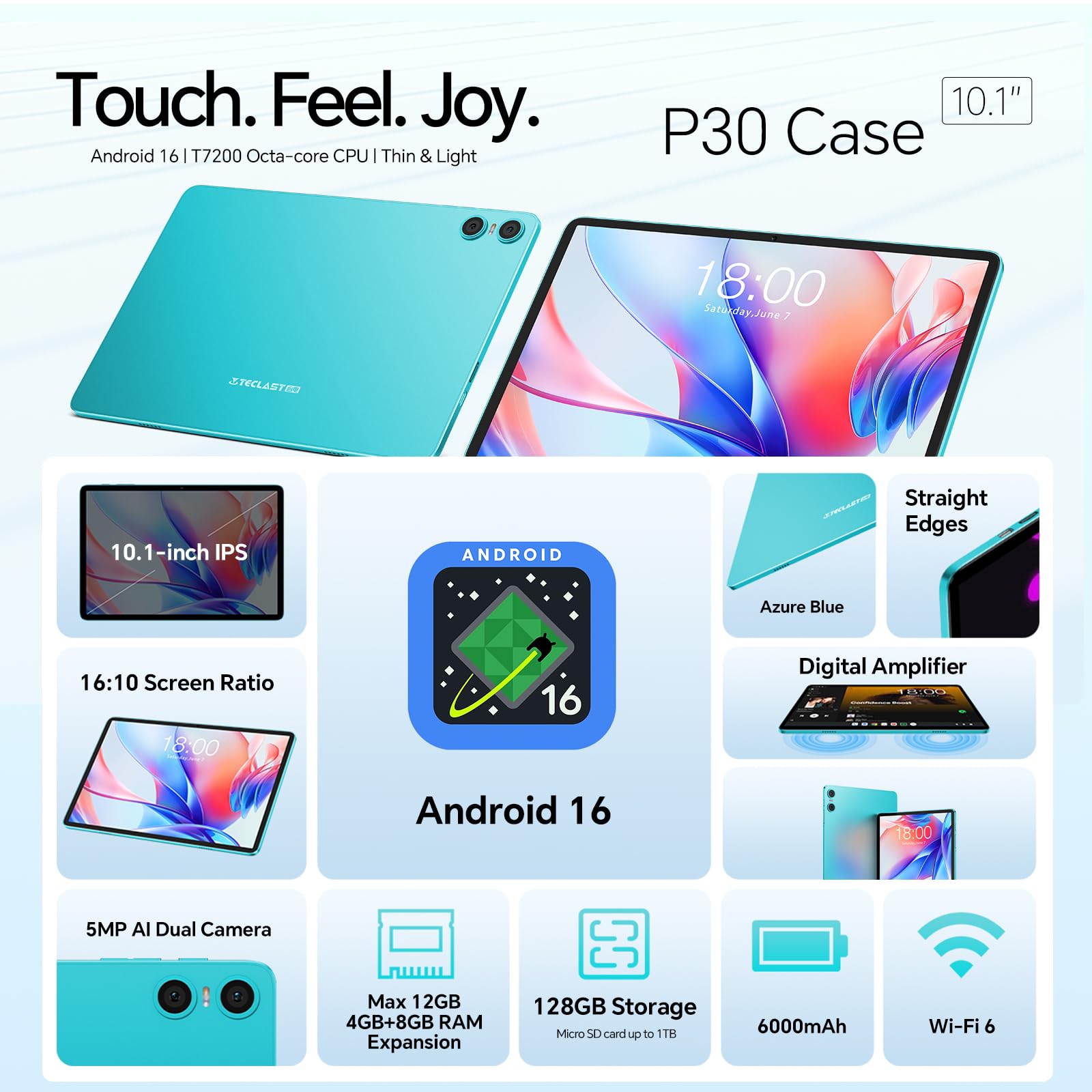 TECLAST P30CASE Tablet 10 Pollici Android 16,12GB RAM+128GB ROM(1 TB TF),Octa-Core,USB-C Tablet con Tastiera/Penna/Custodia,1280x800 HD IPS,6000 mAh,Widevine L1,GPS/GMS,WiFi 5
