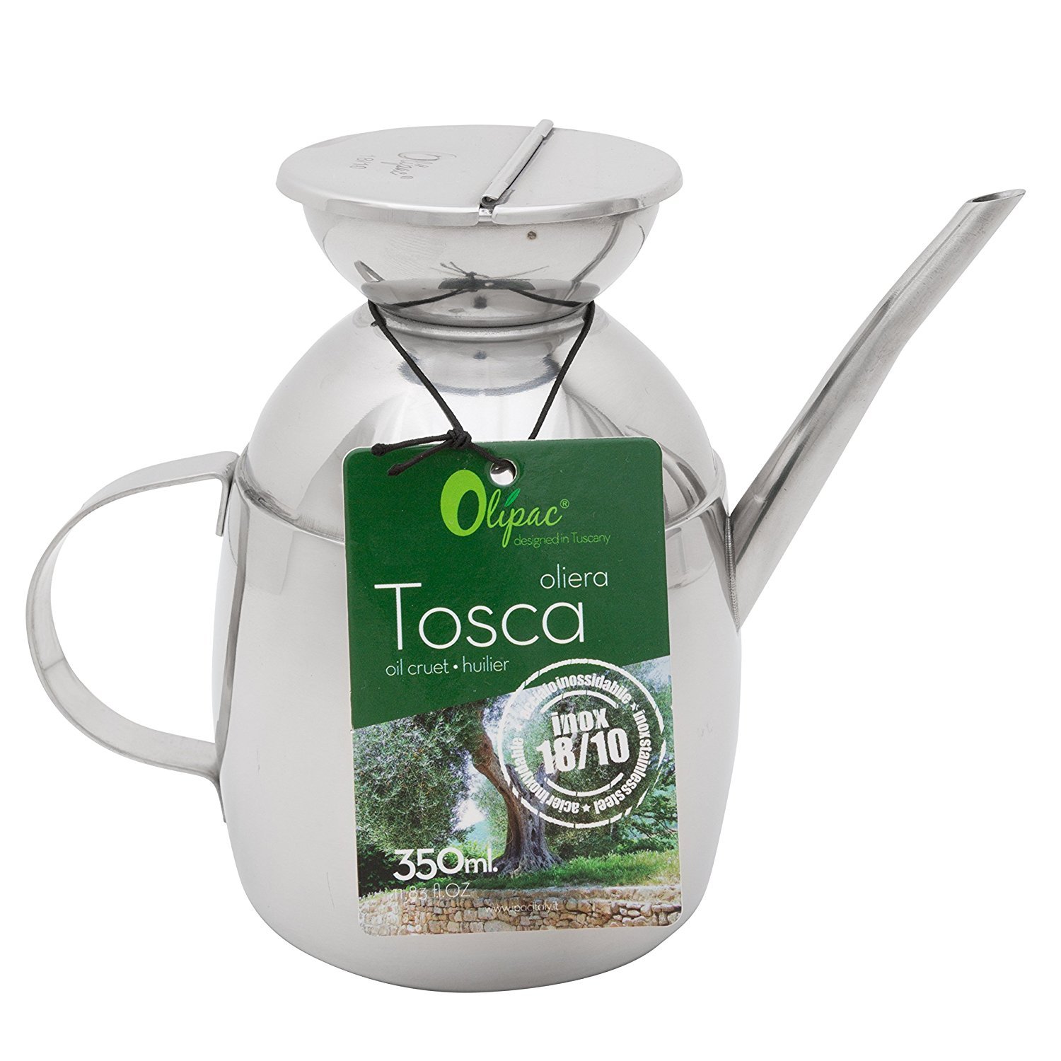 Olive Oil Dispenser With Handle And Spout - Stainless Steel Tosca Bottle Holds 350ml