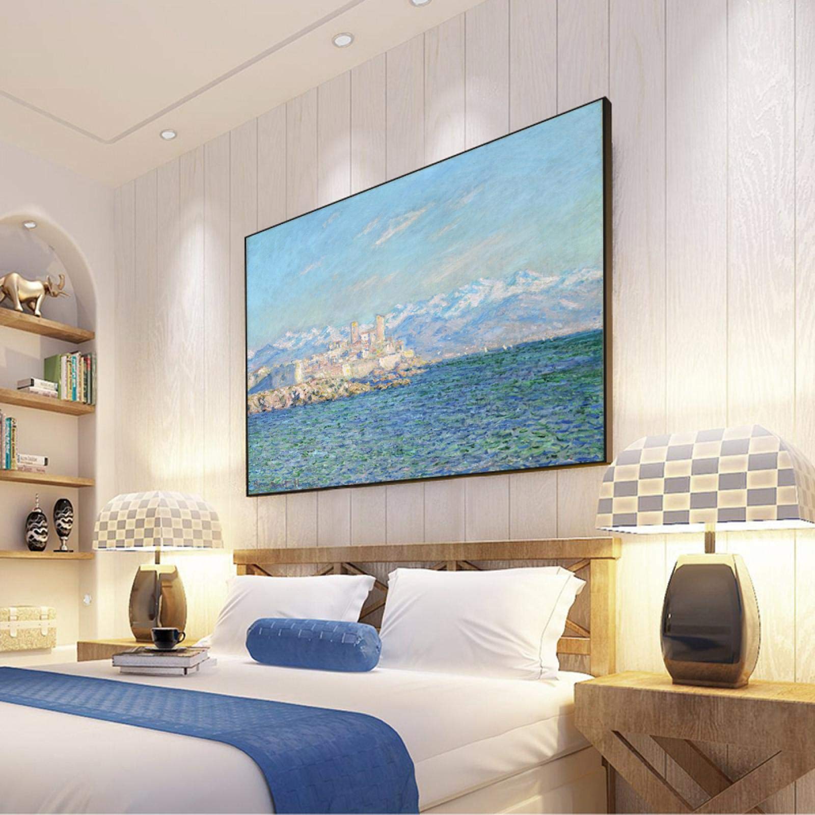 HYFBH Afternoon Effect Paintings On The Wall By Claude Monet Wall Art Canvas Reproduction Decorative Pictures for Living Room 100x180cm/39x71inch With-Black-Frame