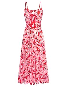 GRACE KARIN Women's 2025 Summer Casual Floral Boho Dress Spaghetti Strap Flowy Beach Maxi Dresses