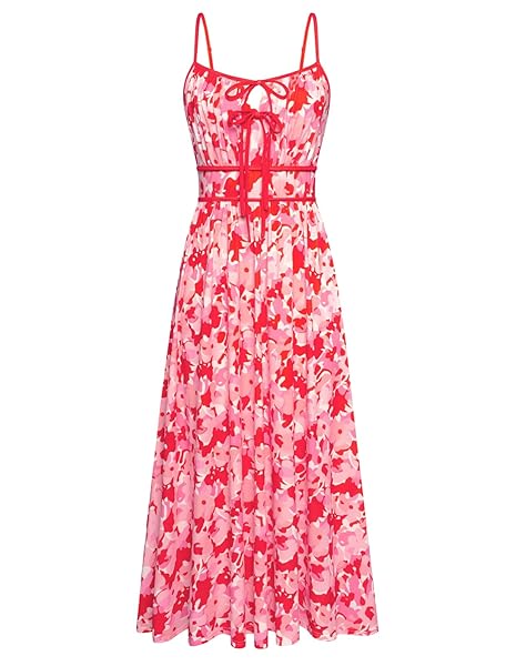 GRACE KARIN Women's 2025 Summer Casual Floral Boho Dress Spaghetti Strap Flowy Beach Maxi Dresses