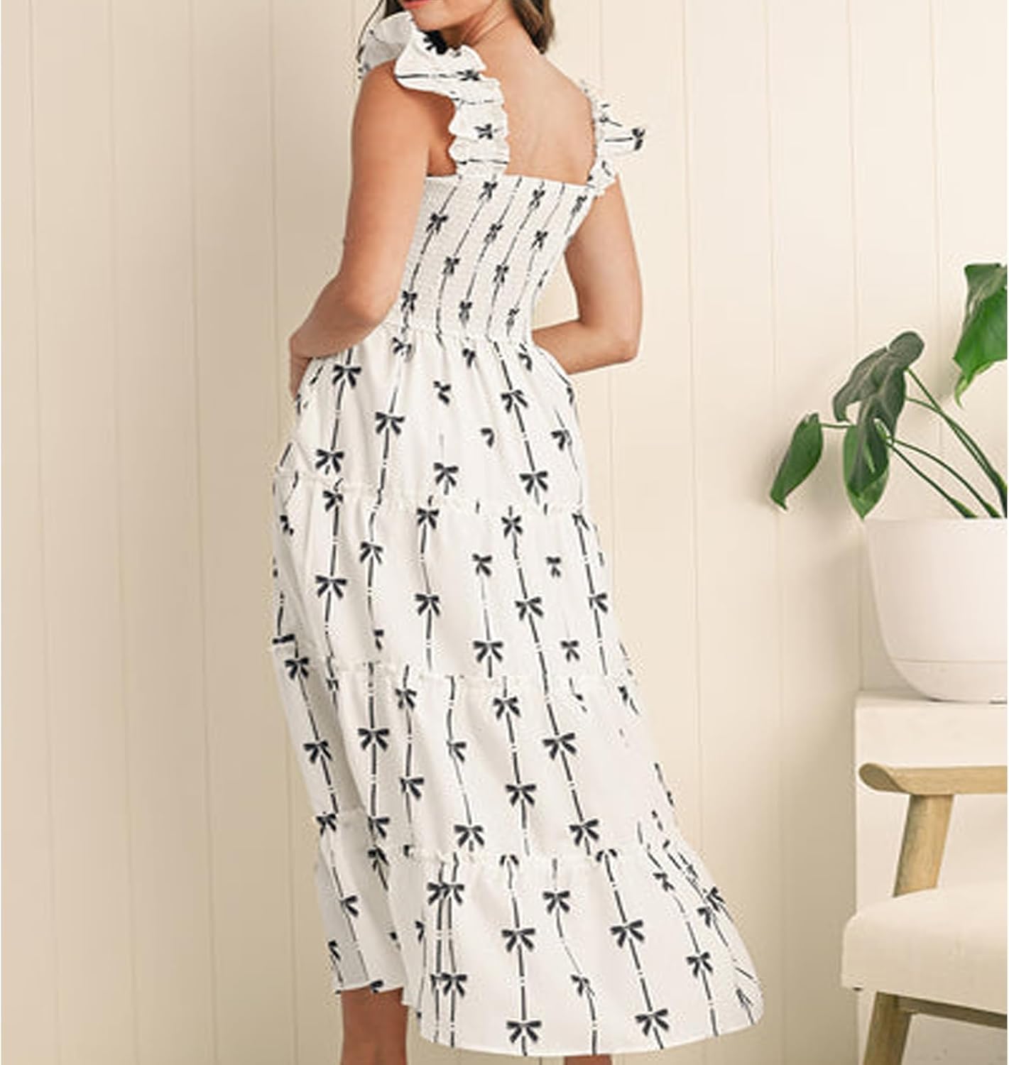 Women's Floral Sleeveless Long Maxi Dress Spaghetti Strap Backless Boho Slip Flowy Going Out Swing Sun Dress