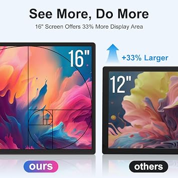 Portable Monitor 16 Inch 1200P FHD Laptop Screen Extender, Horizontal Vertical Monitors with Detachable Stand, Built-in Speakers, Travel Gaming Monitor