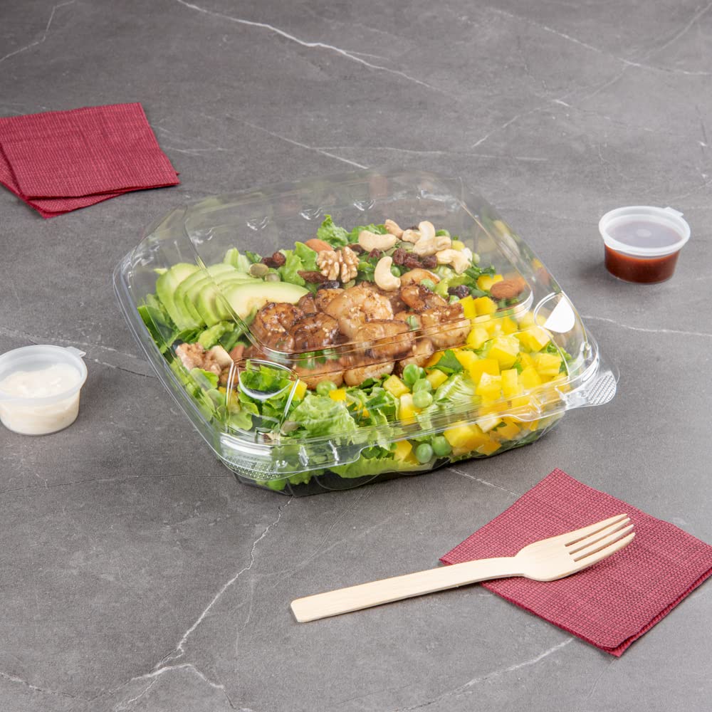 Restaurantware Thermo Tek - Contenedores de 1,295.6 g, 100 recipientes antivaho para llevar, congelables, rectangulares, de plástico transparente, desechables