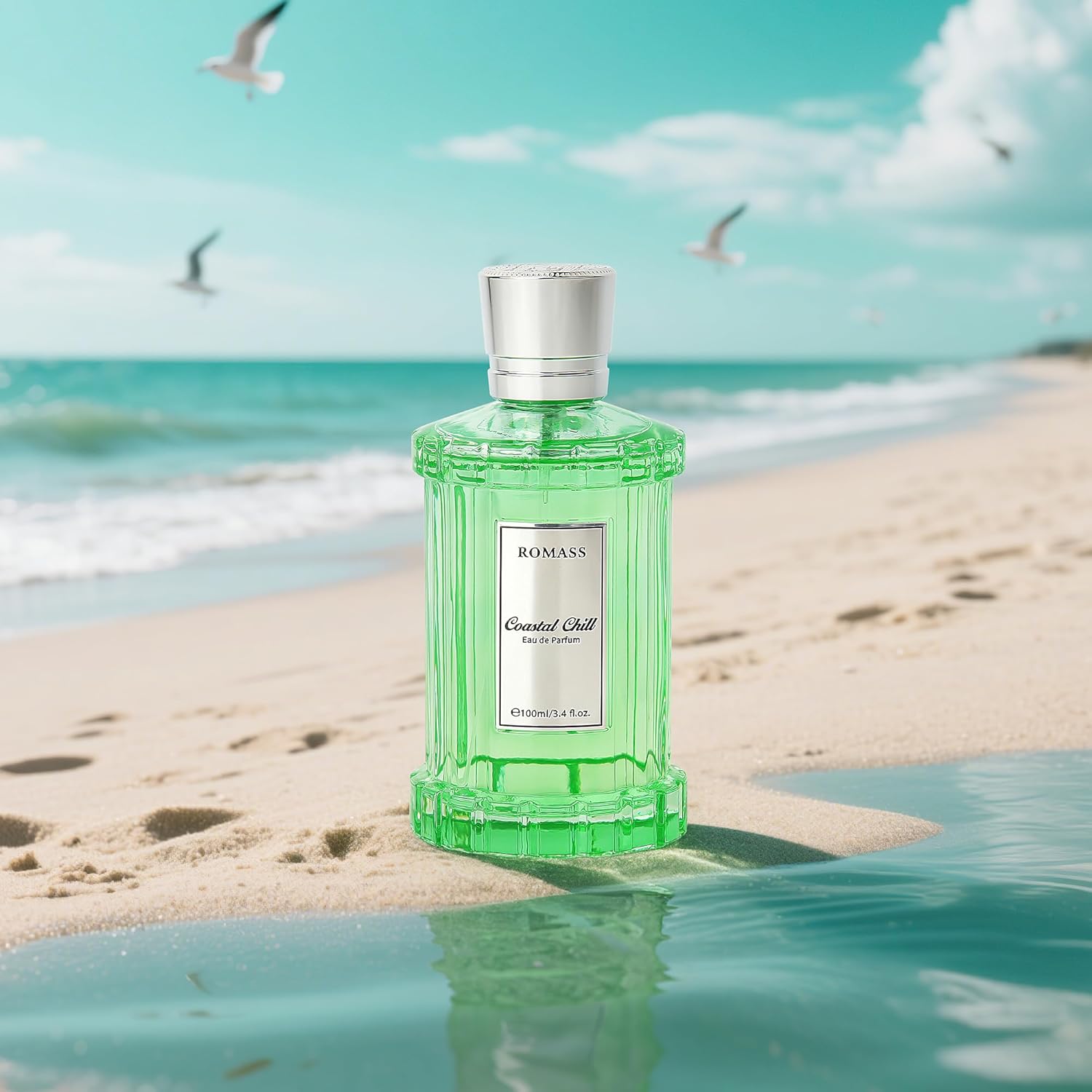 ROMASS Coastal Chill Eau de Parfum 8+hours Unisex Fragrance with Frosted Bergamot, Tidepool Moss & Sun-Bleached Ambergris | 3.4oz/100ml