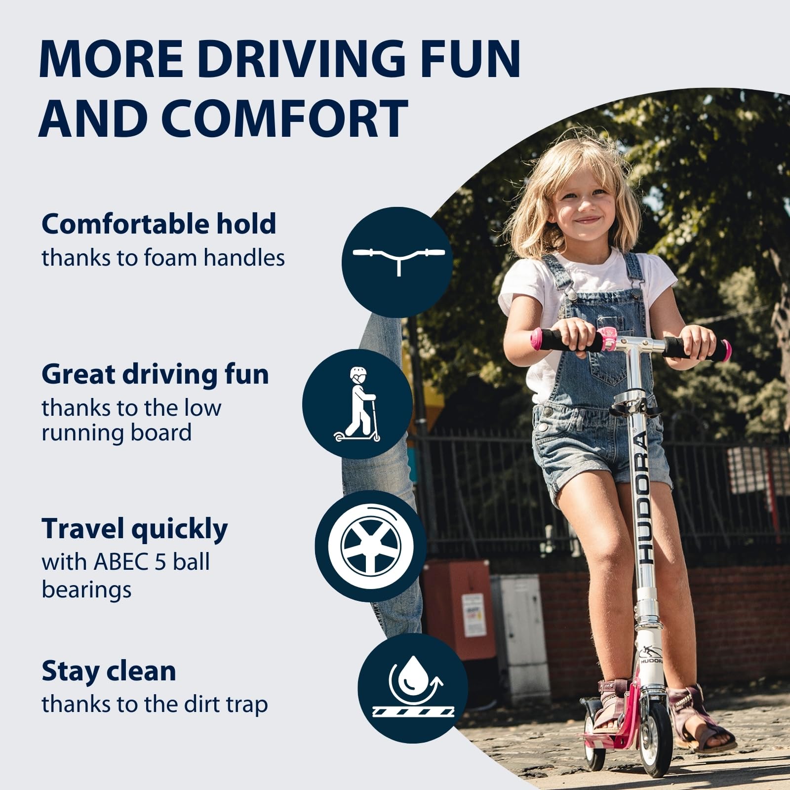 Hudora BigWheel hulajnoga 125 – bezpieczna hulajnoga aluminiowa dla dzieci – regulowana wysokość i składana hulajnoga miejska do 100 kg – stabilna hulajnoga z paskiem do noszenia