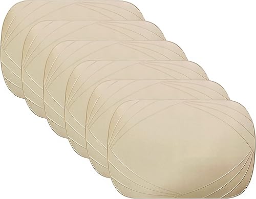 Juego de manteles individuales de vinilo de lujo, 6 colores decorativos, antideslizantes, lavables (beige)
