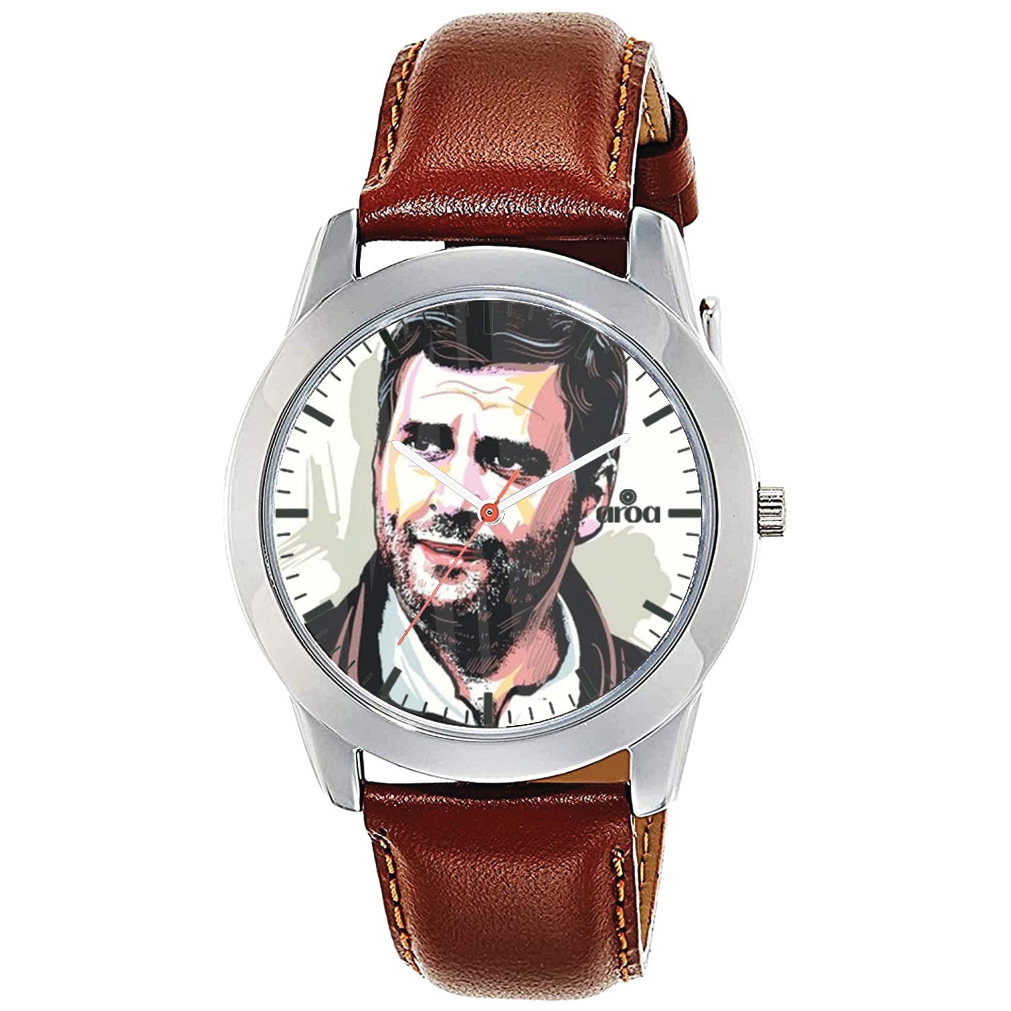 AROA Watch New Watch for Rahul Gandhi Art Work Steel Metal Type Analog Brown Strap Watch White Dial for Men Stylish Watch for Boys (B0BZSZ5FMB) Amazon Price History, Amazon Price Tracker