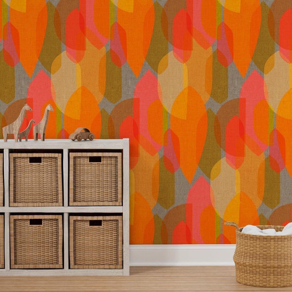 Spoonflower Peel & Stick Wallpaper 12ft x 2ft - Mid Century Colour Electric Dreams Vintage Retro Modern Geometric Abstract Custom Removable Wallpaper