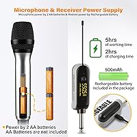Vista 6 de K662 Metal Wireless Microphones with Echo, UHF Dual Cordless Handheld Karaoke Dynamic Mic System with Rechargeable Receiver, 200FT Range for