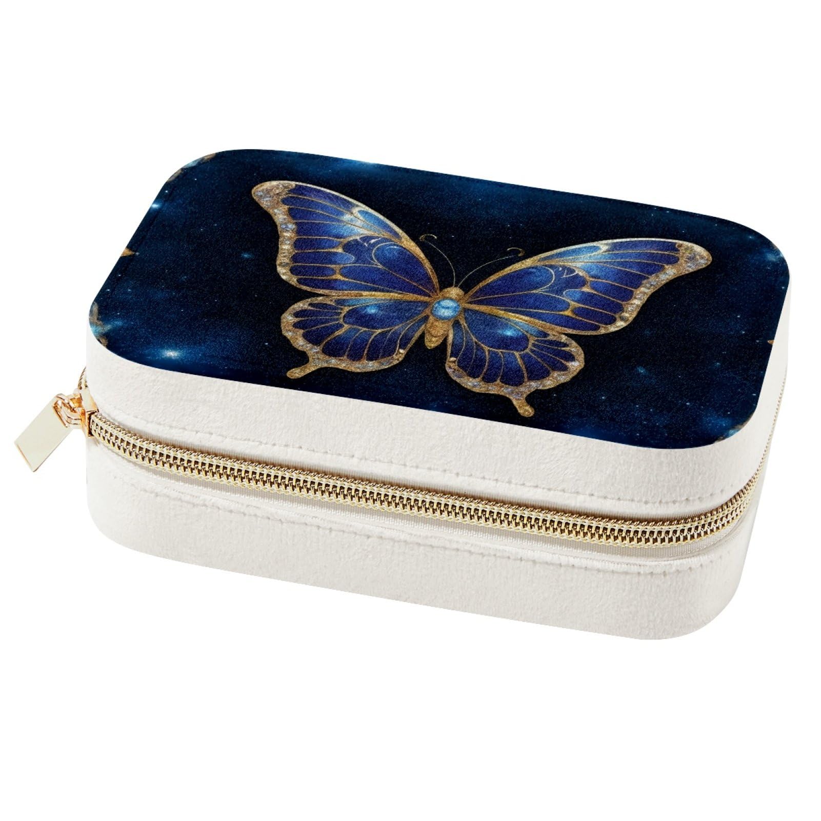 Boîte à bijoux portable en forme de papillon bleu anti-noeuds pour colliers