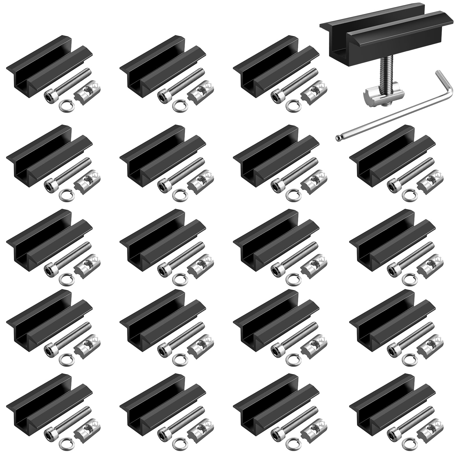 GETLITOOL 20PZ Morsetto Centrale 70 mm per Pannello Solare Profilo 40X40 con Dadi Blocchetti Scorreovli Viti M8 Set Staffe di Montaggio in Alluminio per Modulo Fotovoltaico 30-42 mm - Nero