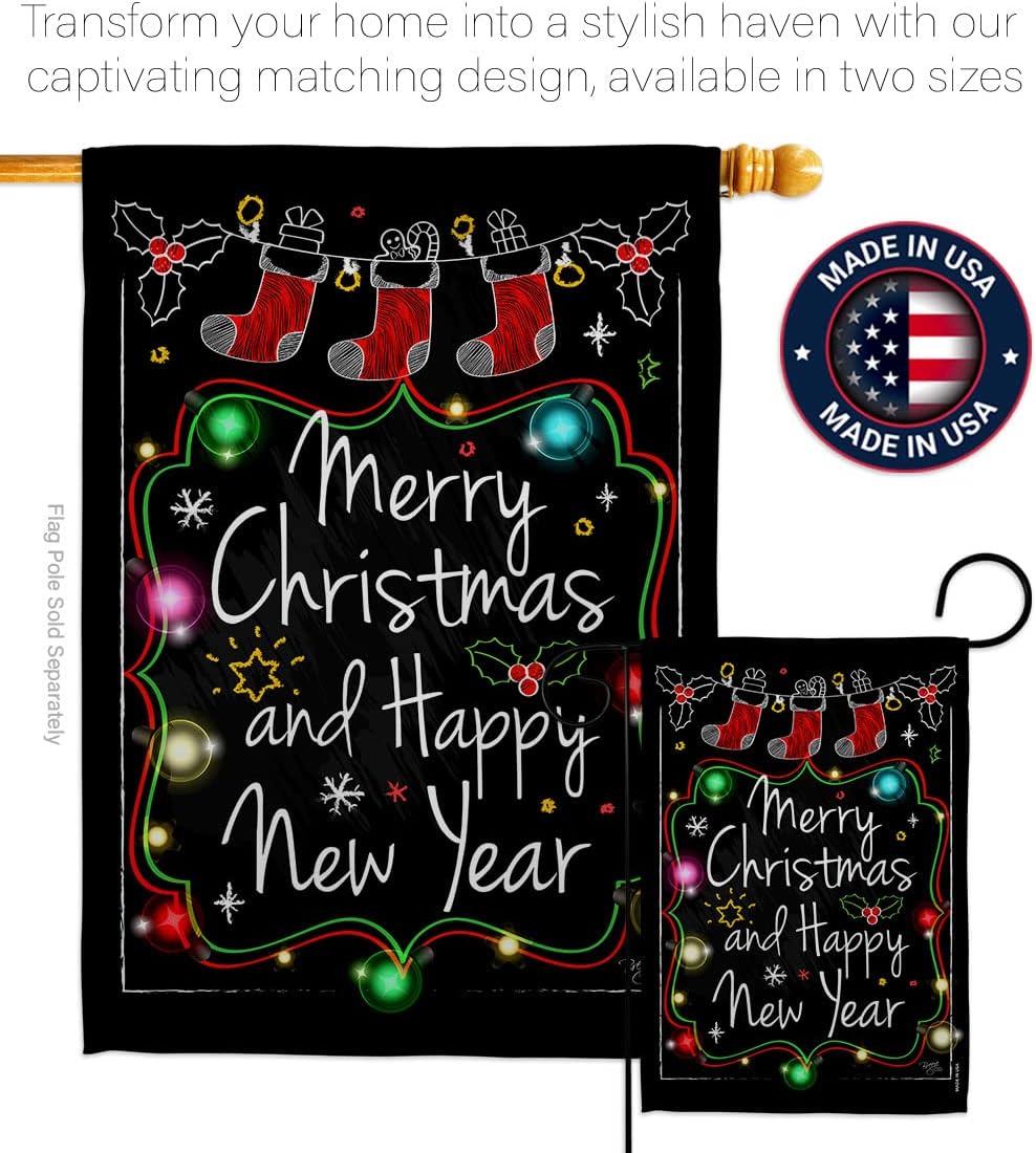 Breeze Decor S114145-BO Chalkboard Merry Christmas Winter Christmas Impressions Decorative Vertical House 28" X 40" Garden 13" X 18.5" Double Sided Flags Set Printed in USA Multi-Color