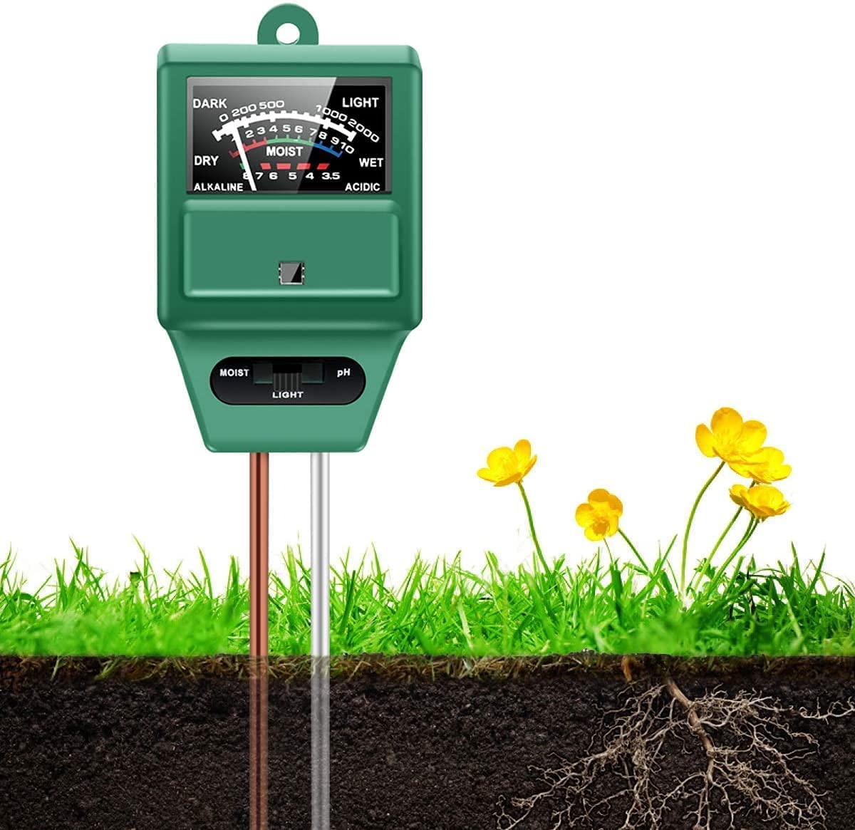 DHVAJ Soil pH Meter, 3-in-1 Soil Moisture/Light/pH Meter, Moisture Meter for Plants, Digital Soil Test Kit, Plant Moisture/Light/pH Meter Indoor & Outdoor, No Battery Required-1-picture-46