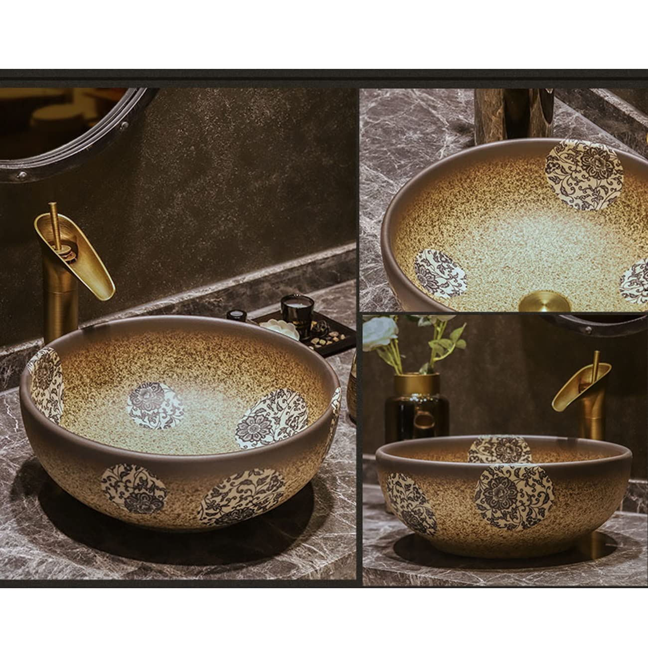 Okrągła Umywalka Porcelanowa Nablatowa, Ceramiczna Umywalka Nablatowa, Artystyczna Umywalka Łazienkowa Z Misą