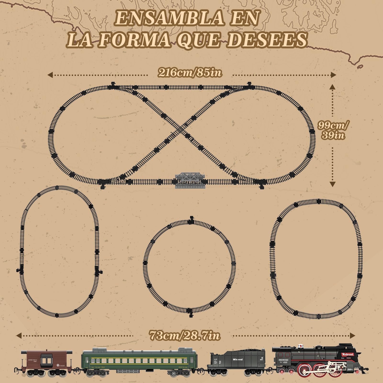 Joellfuner Tren Electrico Juguete Niños, Electrico Trenes de Navidad, Clasico Tren de Juguete con Vapor, Luces y Sonidos, Conjunto de Vías Decoración de Navidad Regalos de Cumpleaños