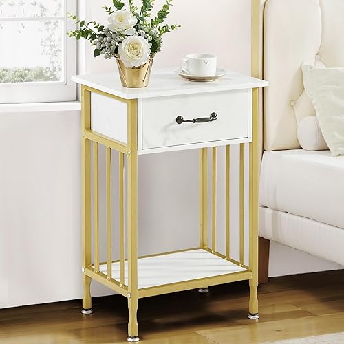 Miniatura 66 de VECELO Mesitas de noche, mesa auxiliar industrial/mesas auxiliares con cajón y estante de almacenamiento, mesitas de noche para dormitorio, sala de