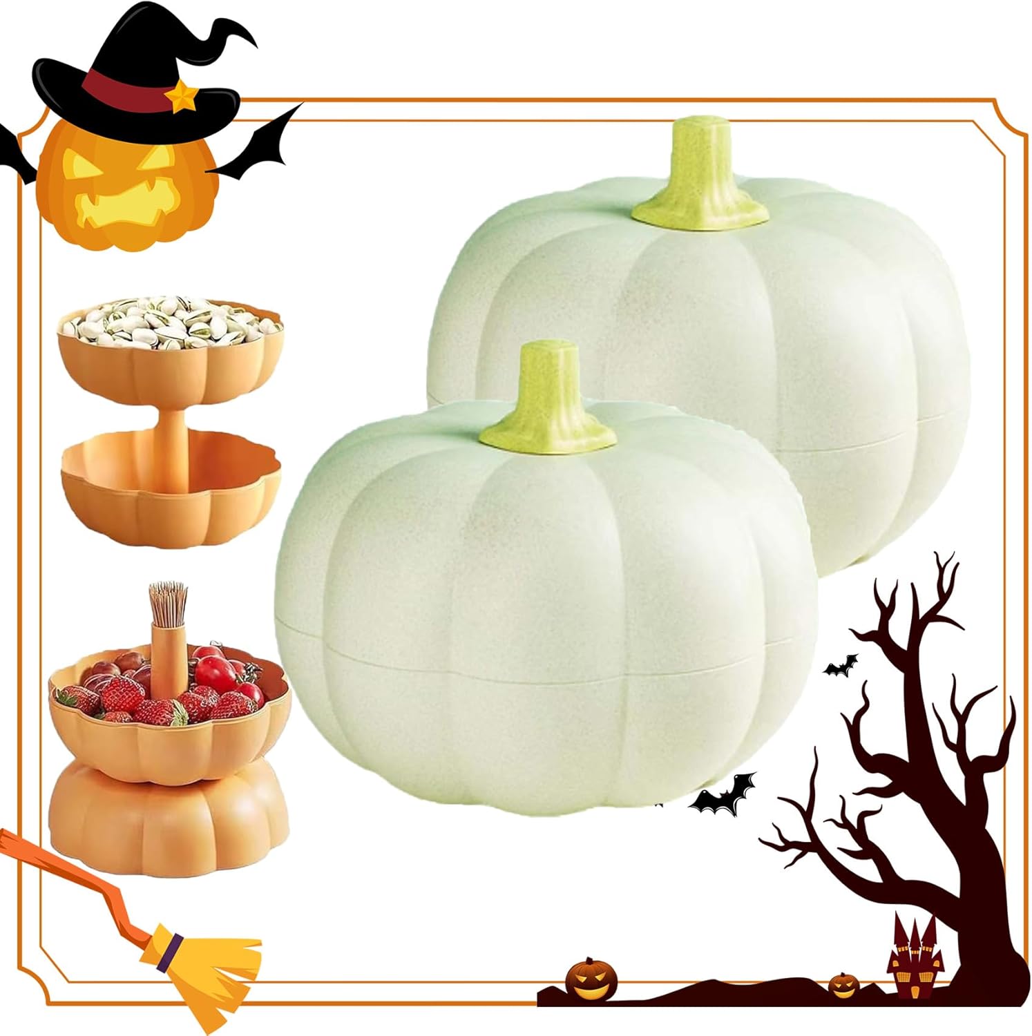 Pumpkin Tray Holder, Pumpkin Snack Bowl, Pumpkin Bowl With Internal Dividers, Halloween Divided Detachable Tray with Lid for Fruits, Nuts, Candies, And Christmas Snacks (Orange)
