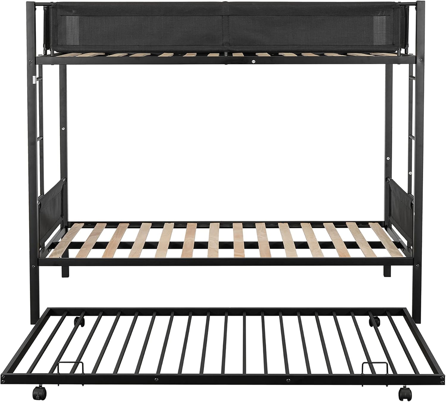 Metal Bunk Beds Twin Over Twin Size with Trundle and Safety Guard Rails,Heavy Duty Sturdy Steel Bed Frame for Boys Girls Adults,No Box Spring Needed