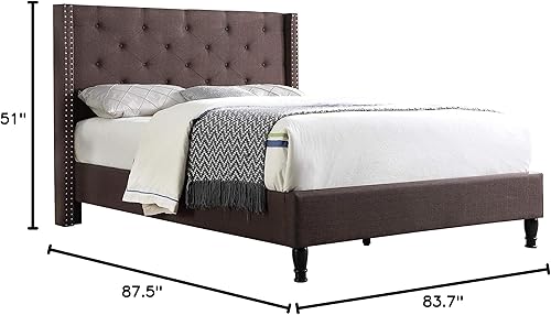 Miniatura 23 de Base de cama de plataforma tapizada completa con cabecero de 51 pulgadas de alto, cama de tela copetuda con botones, soporte de listones de madera