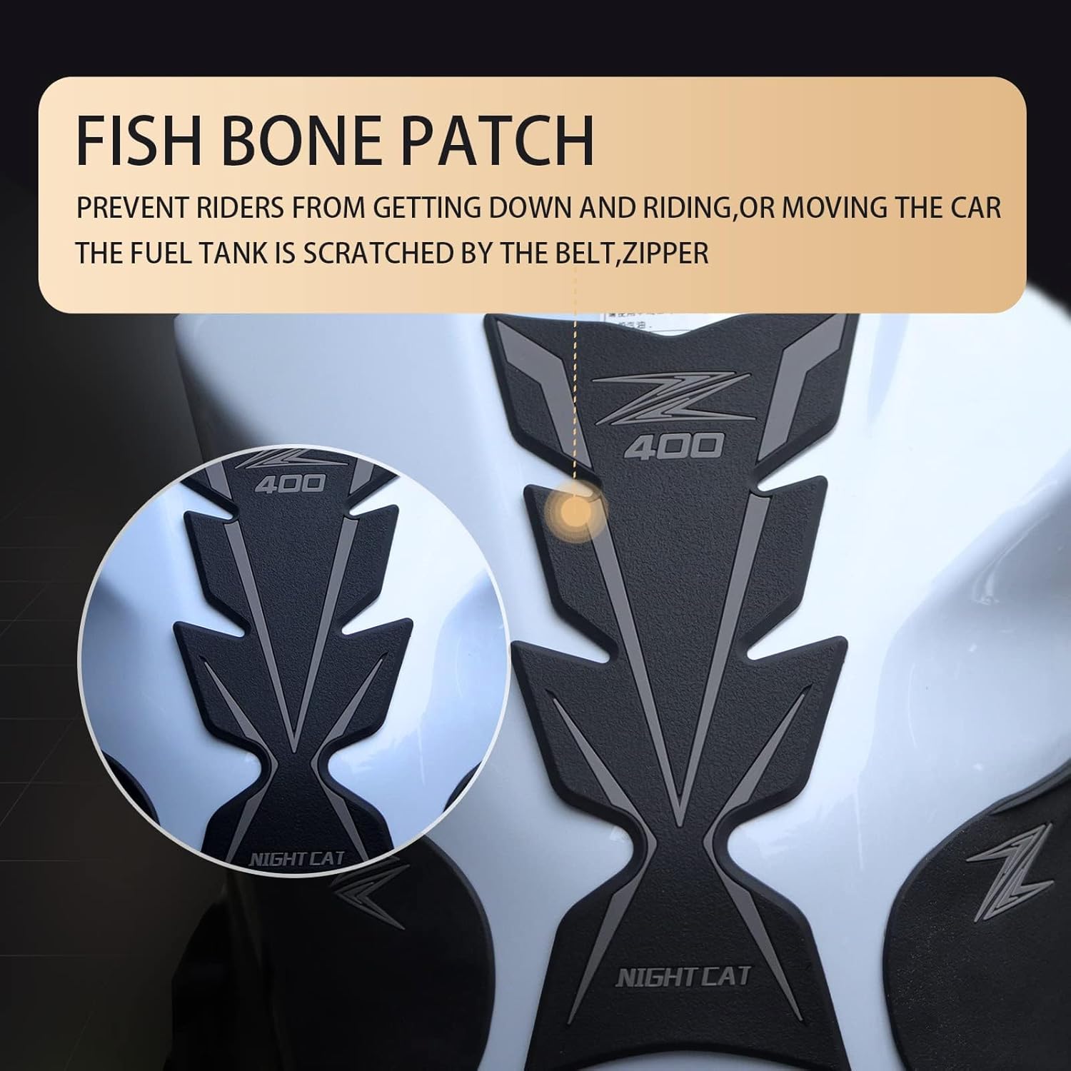 NIGHT CAT Fuel tank protection sticker,compatible with Z400,motorcycle fuel tank protection pad,both sides of the non-slip fuel tank side sticker(Z400 Black)