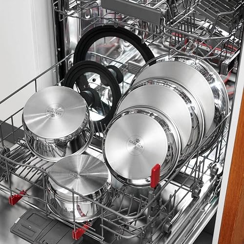 Miniatura 6 de Gerlach Smart Steel - Juego de cacerolas de acero inoxidable, mango extraíble, juego de cacerolas, utensilios de cocina de inducción, juego de 3