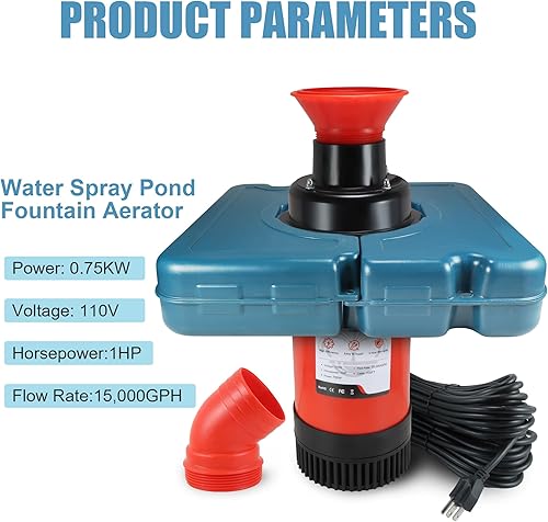 Miniatura 4 de Goldlife Aireador de fuente de estanque, F1-4 1HP 750W 110V PowerfuI Bomba flotante de fuente de estanque con cable de alimentación de 100 pies,