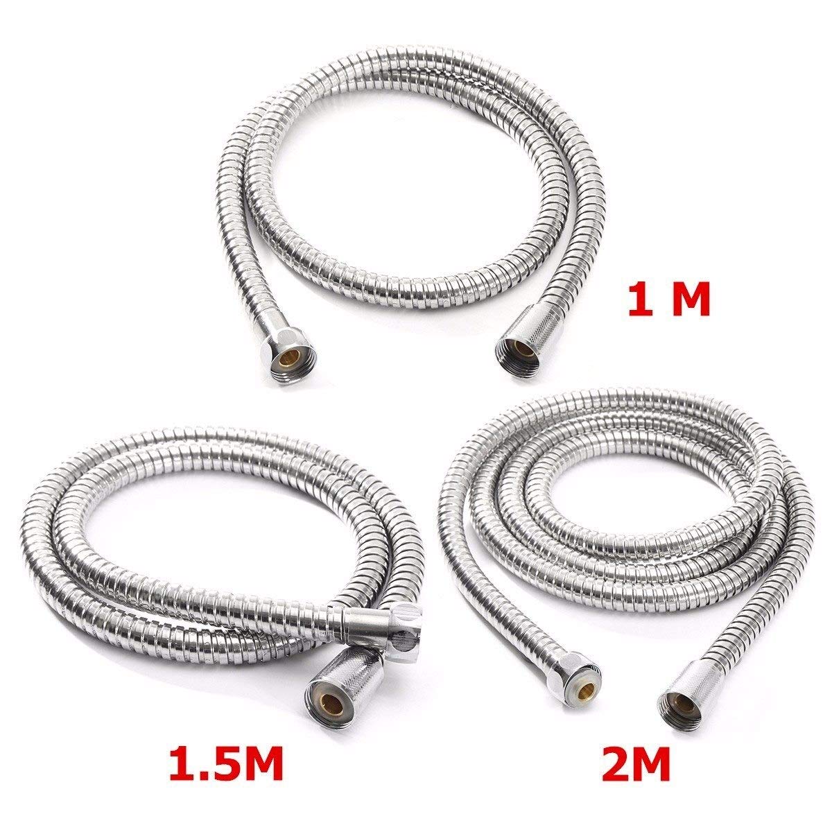 Duschschlauch 1 m, 1,5 m, 2 m, für Badezimmer, 201 Edelstahl, explosionsgeschützt, flexibel, verchromt, Duschrohr, sicherer Schlauch, Federrohr, Zugrohr (Silber 1,5 m) (Silber 1 m) (Silber 1 m)
