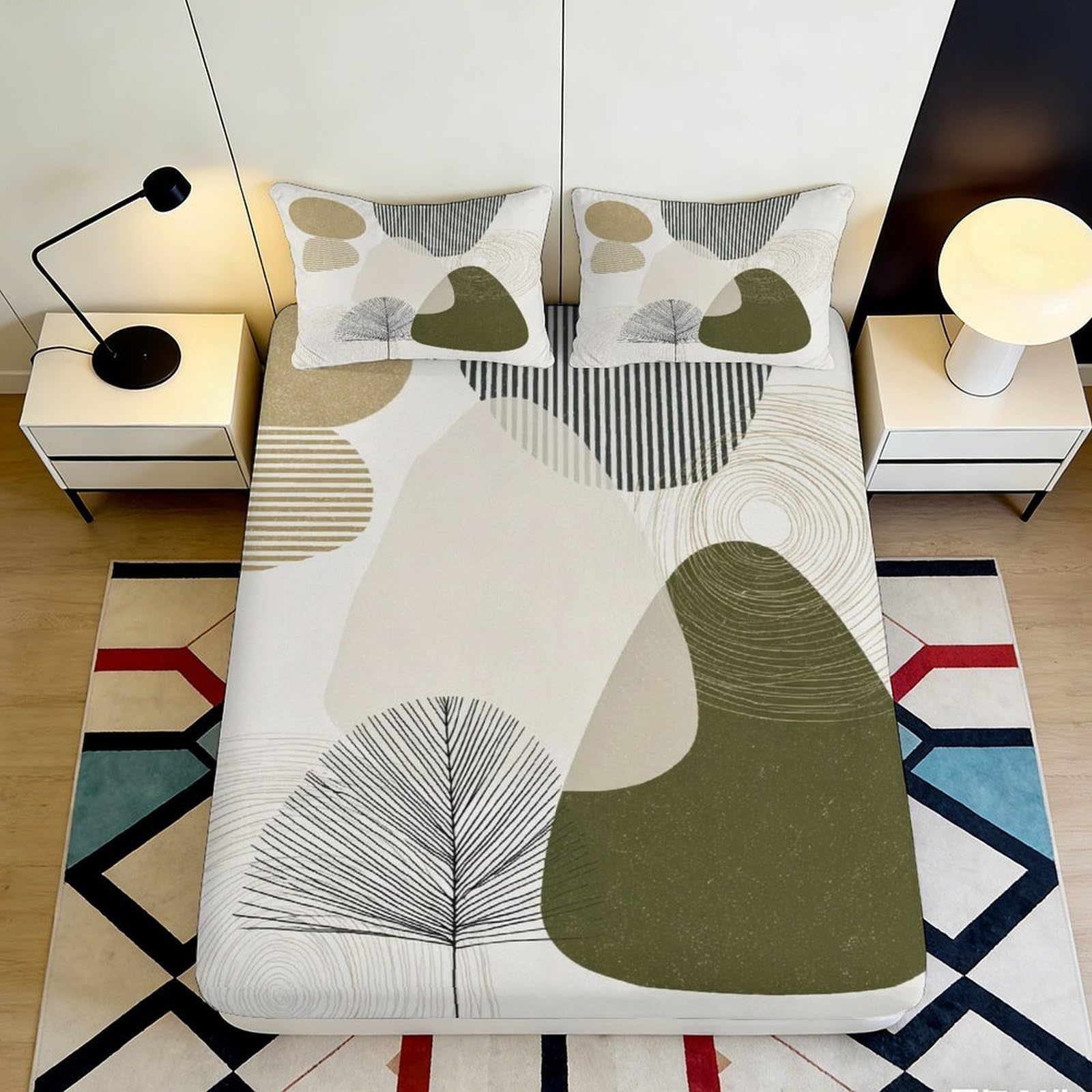 3D Printed Leaf Abstract Fitted Sheet Microfiber Soft Breathable Geometric Bed Cover for Bedroom Guest Room Decor 90x200x25cm