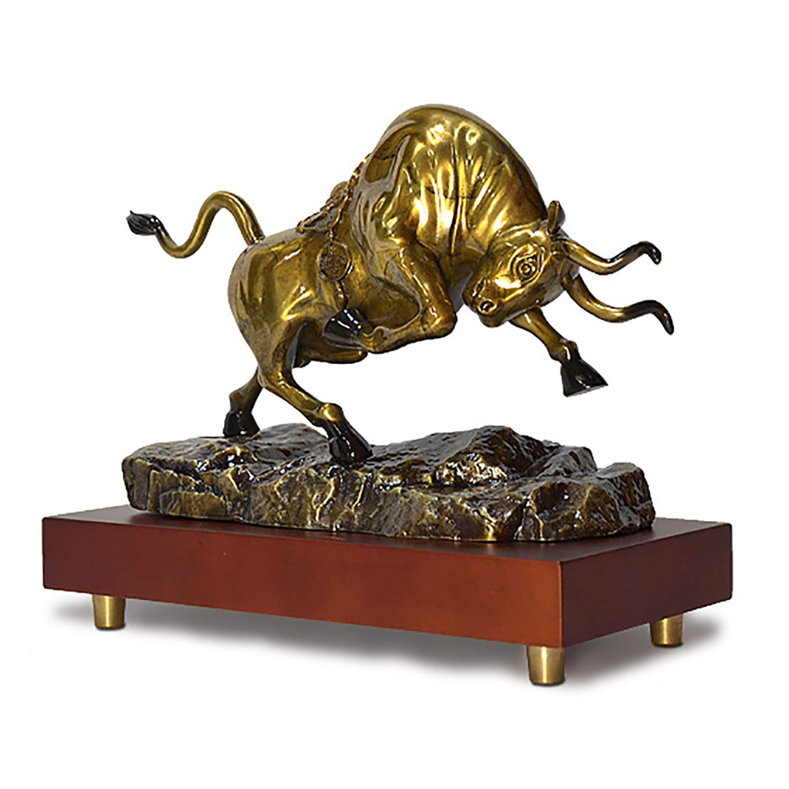 Feng Shui Suerte Animal Estatua Y Escultura Colección Regalo Toro Feroz Estatua Decoraciones Toro,Wall Street Toro Arte Decoración,Latón Muñeca Estatua-Bronce b 11.8inch
