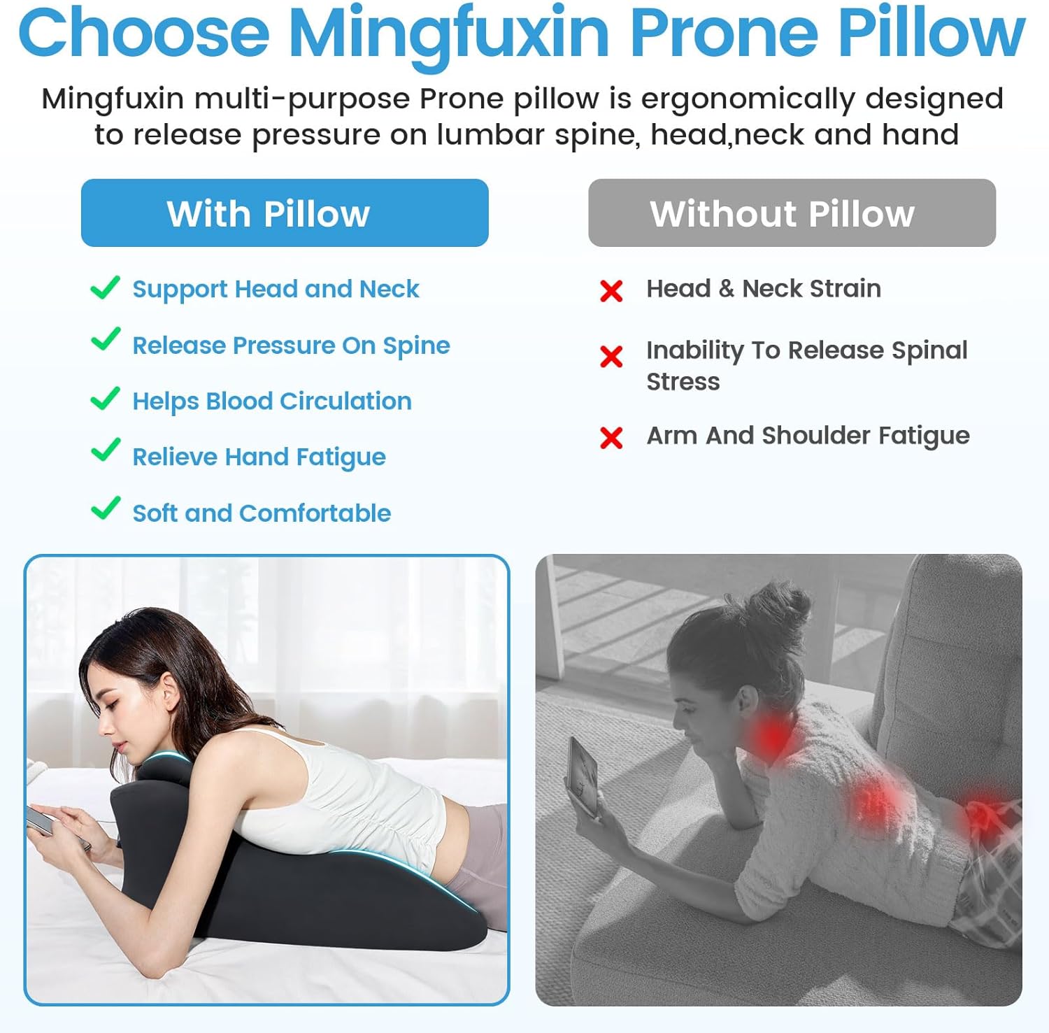 LiveGo Memory Foam Wedge Pillow, Multi-Position Support Pillow for Adults, Ergonomic Prone Pillows with Removable Cover for Sleeping, Reading, Acid Reflux, Back,Neck, Legs Elevation