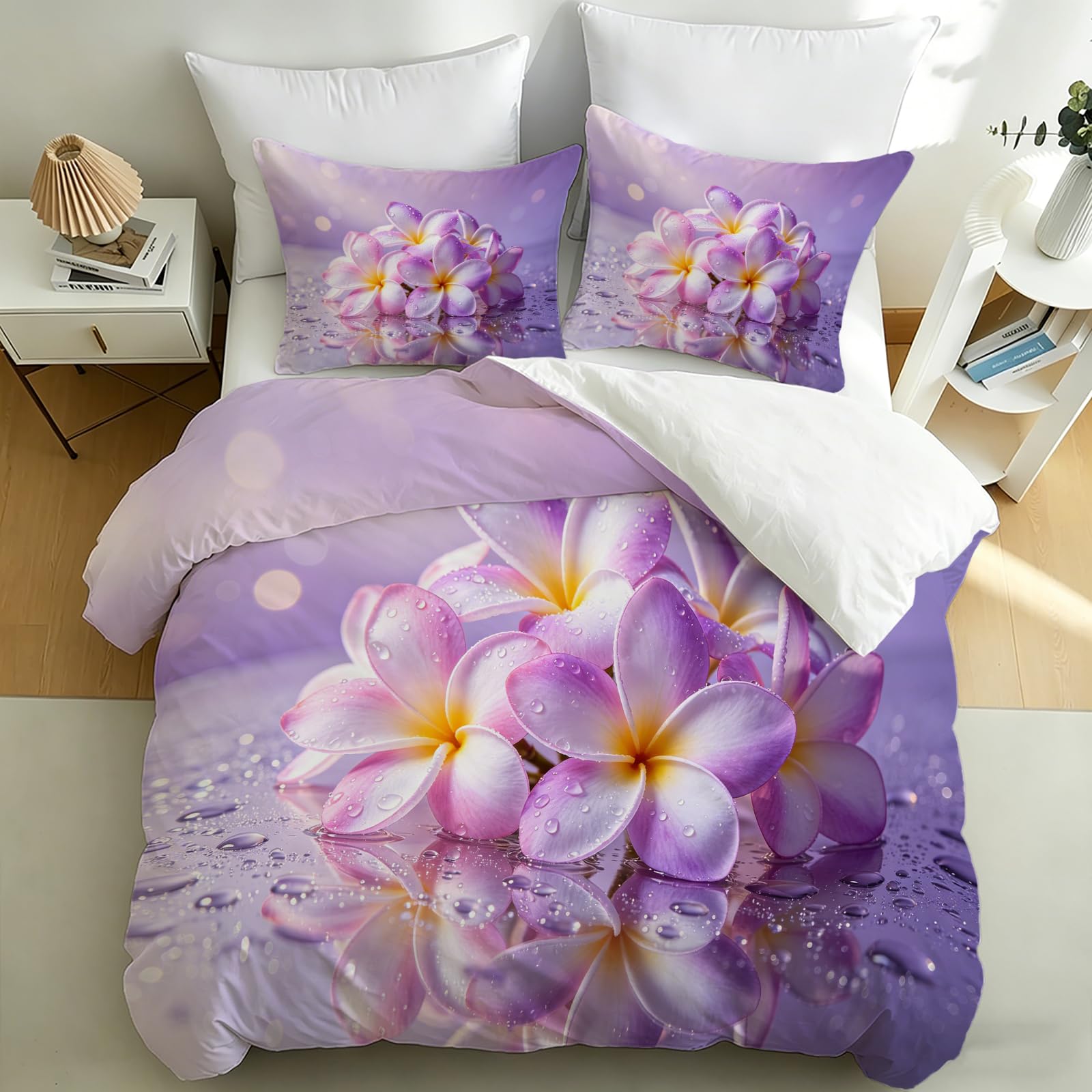 Housse de couette 240x260 microfibre anti-plis fleurs violettes pour lit confortable