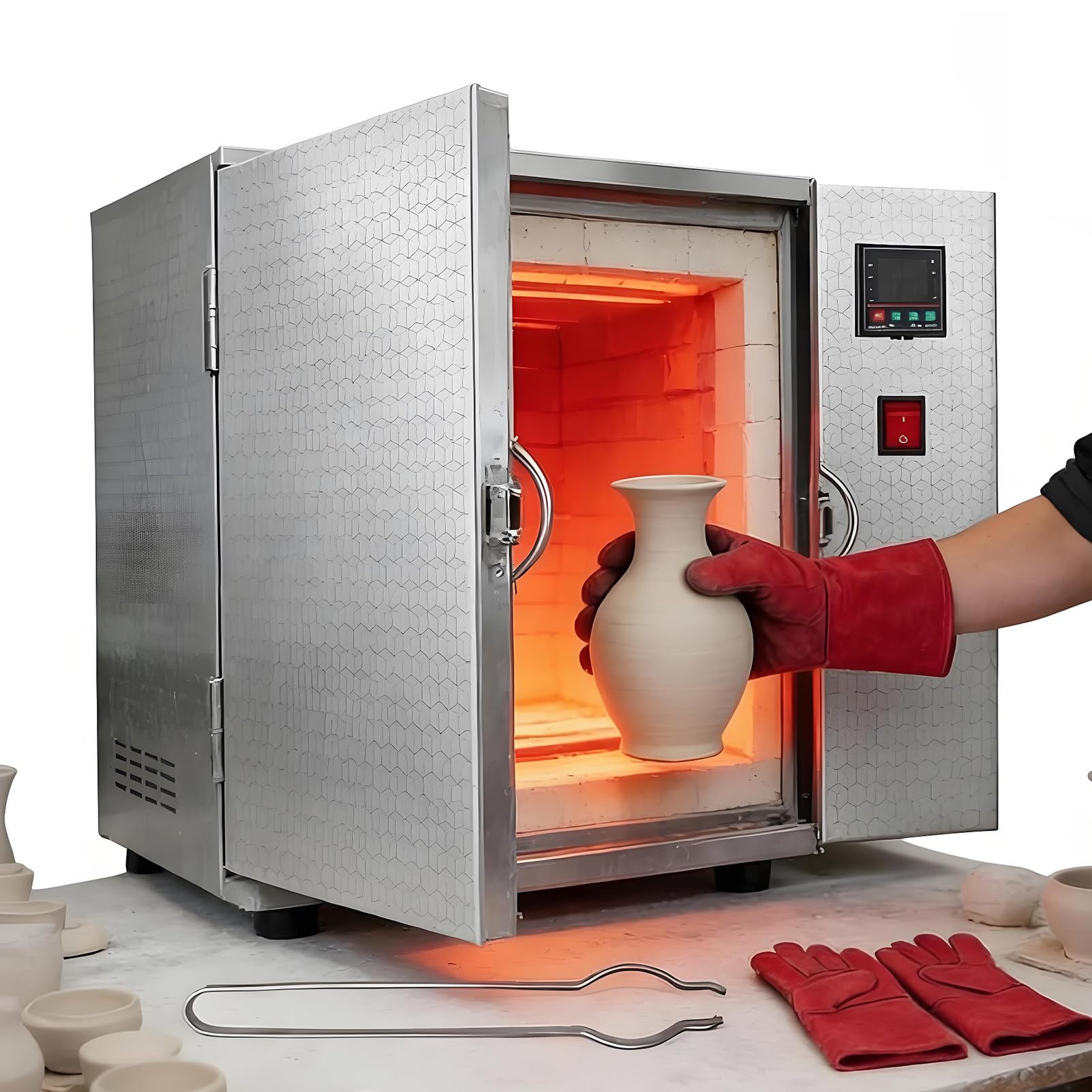 Horno para Cerámica Eléctrico, Horno de Fusión de Metal 1500W, Temperatura Máxima 800 °C, Horno de Mufla Cerrada para Laboratorio, Joyería, Fundición de Metales y Esmaltado