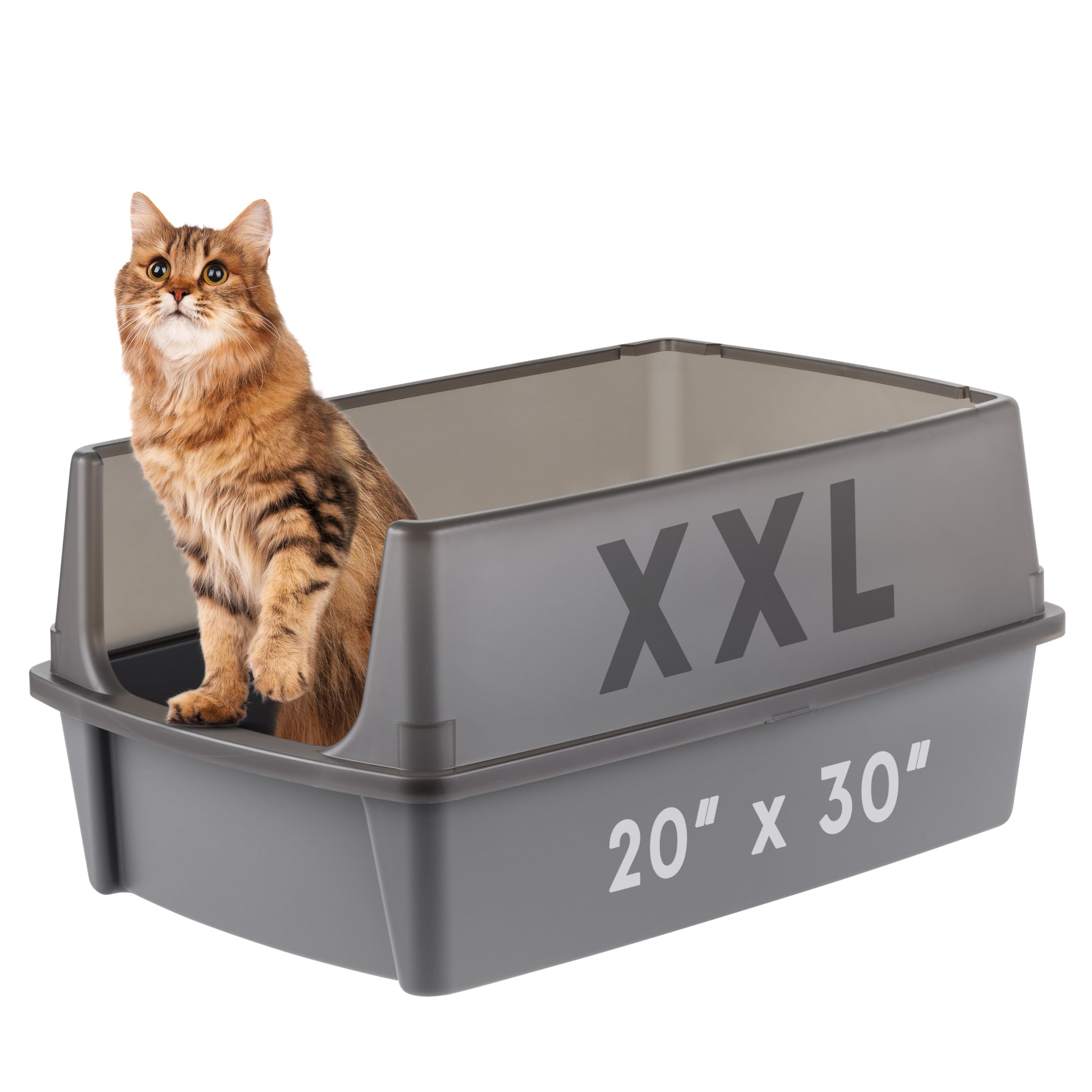 IRIS USA XX-Large Cat Litter Box, Open Top Extra Large Litter Box for Big Cats and Multi-Cat Households, High Sided Scatter Shield, Easy to Clean, 30" L x 20" W x 14" H, Gray