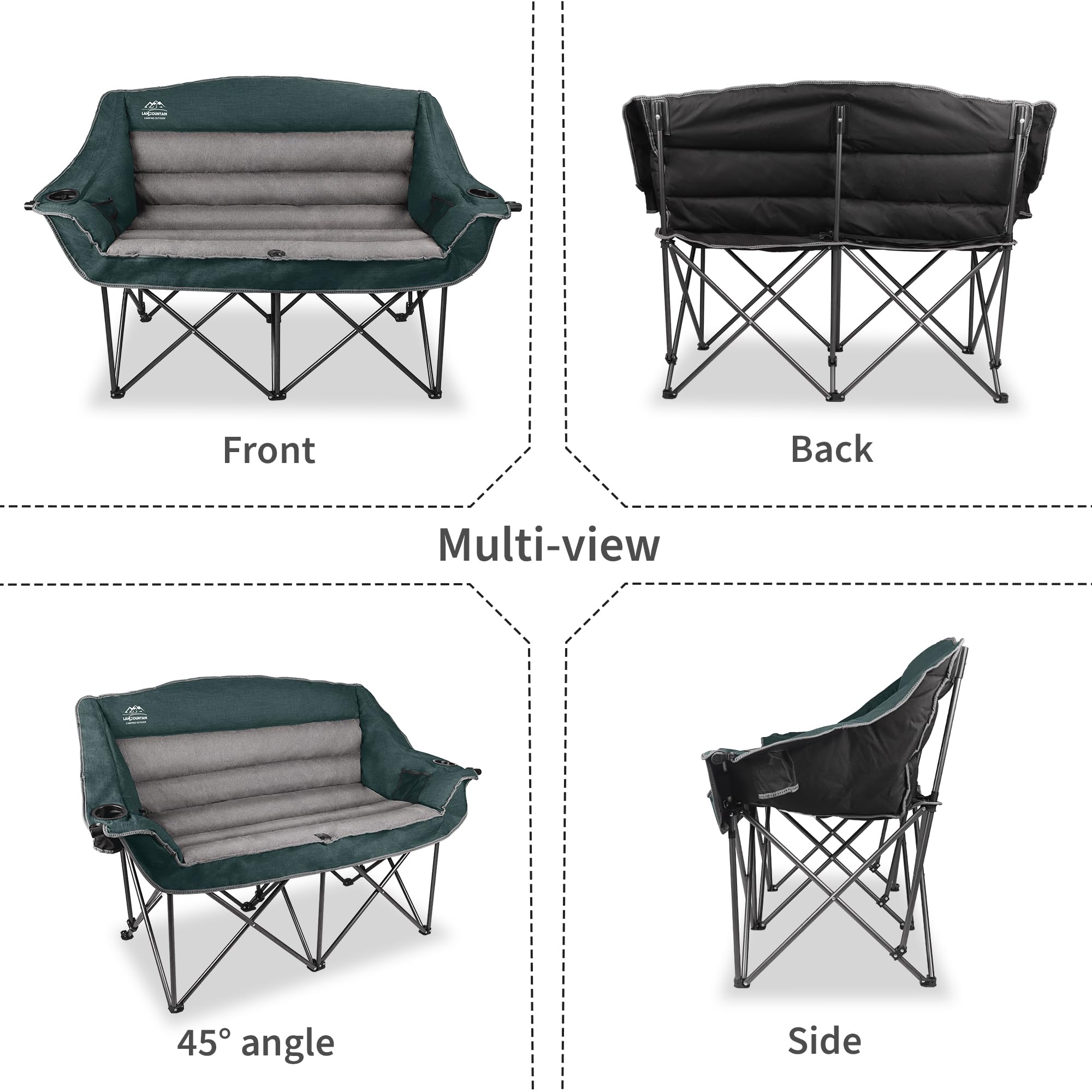 Składane krzesło kempingowe Loveseat (LS-105A-ciemnozielone)