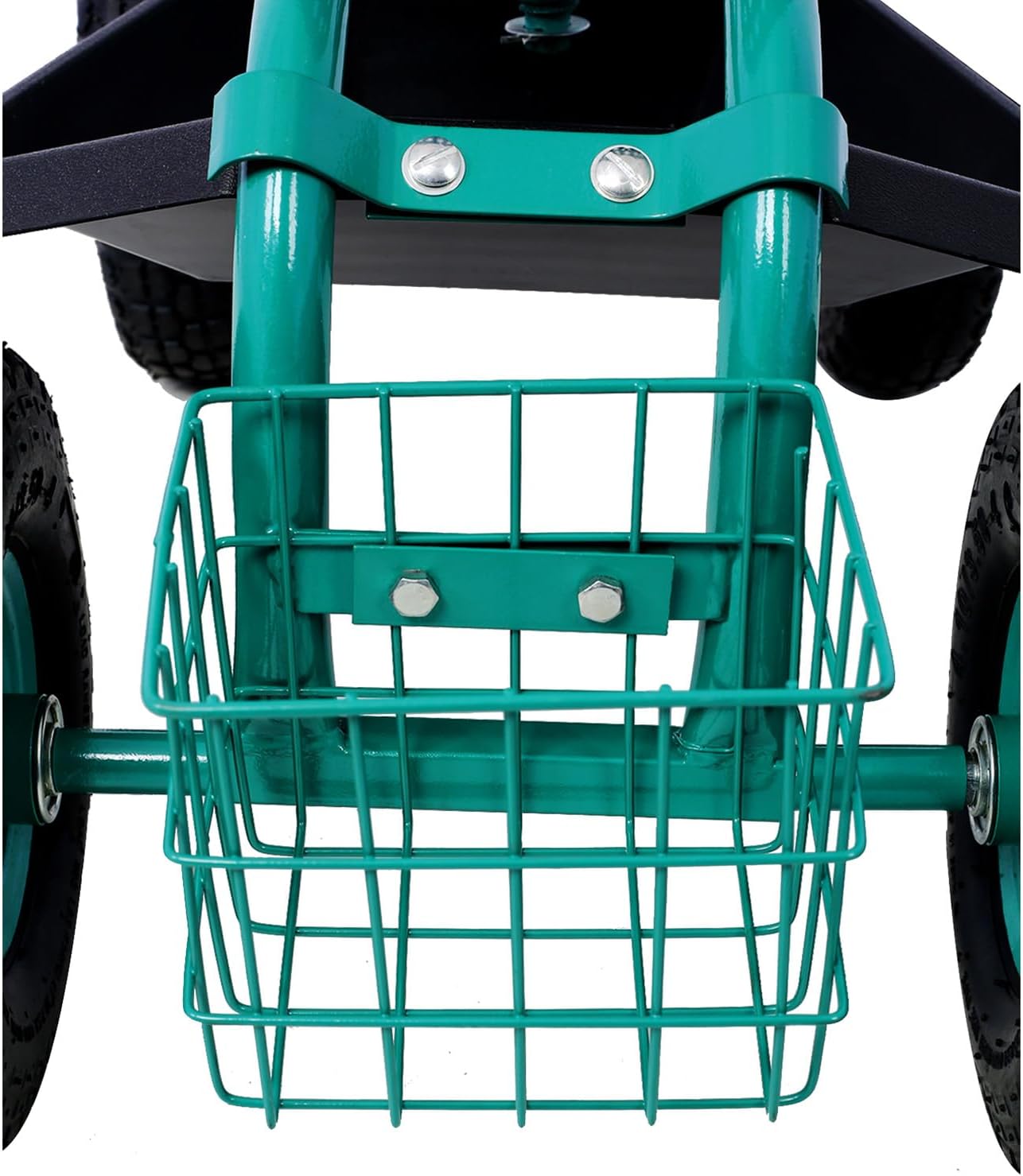 Garden Stool with 360 Swivel Seat, Outdoor Rolling Garden Scooter with Adjustable Handle, Tools Tray & Basket, Garden Cart on Wheels, Patio Wagon Work Seat with Wheels for Planting, Weeding, Green