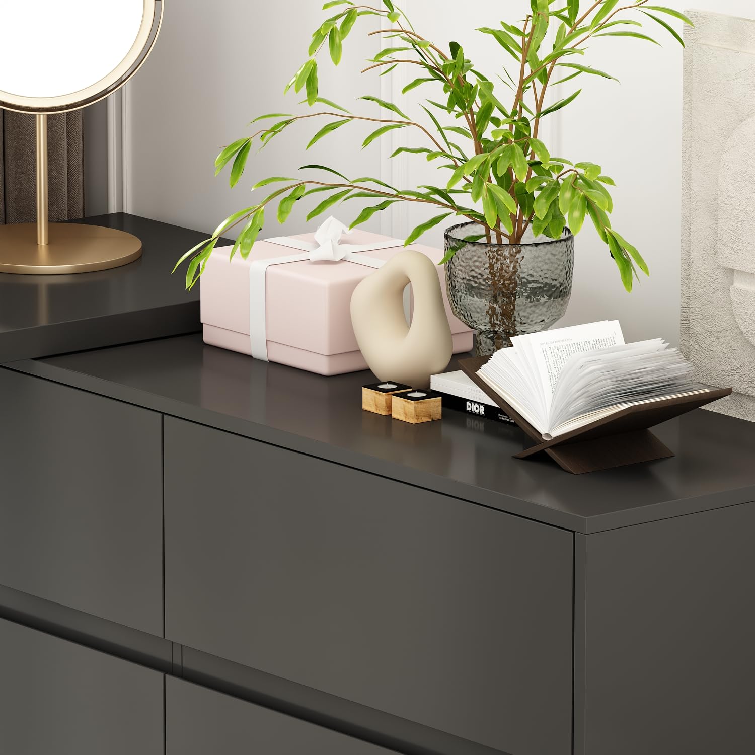Amazon.com: TAMUNE L-Shaped Dressing Table with 6 Drawers, Extendable  Vanity Desk and Dresser Combo, Wood Vanity Dresser Makeup Desk, Wide  Desktop for Bedroom Dressing Room Black (51.2W x 47.2D x 32.7H) :