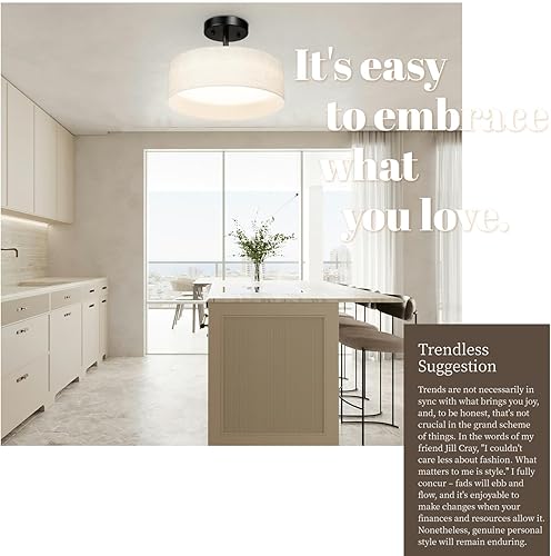 Miniatura 4 de Hamilyeah Lámpara de techo semiempotrada con pantalla de tela blanca, lámparas LED de 12 pulgadas para montaje en techo, lámpara de techo LED