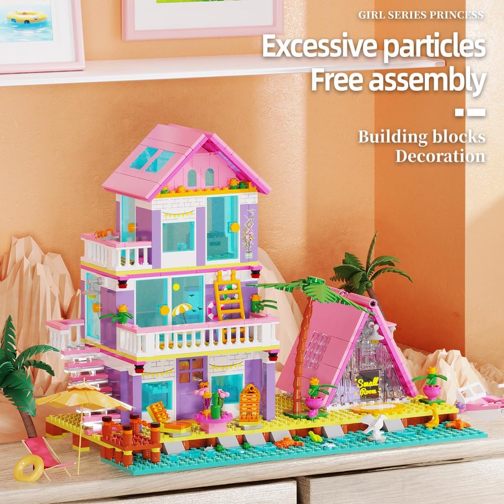 MindBox Girl Beach House Building Blocks Toys for Girls Age 8+, Seaside Villa Friends Building Set with Light, 791pcs Mini Bricks - Image 4