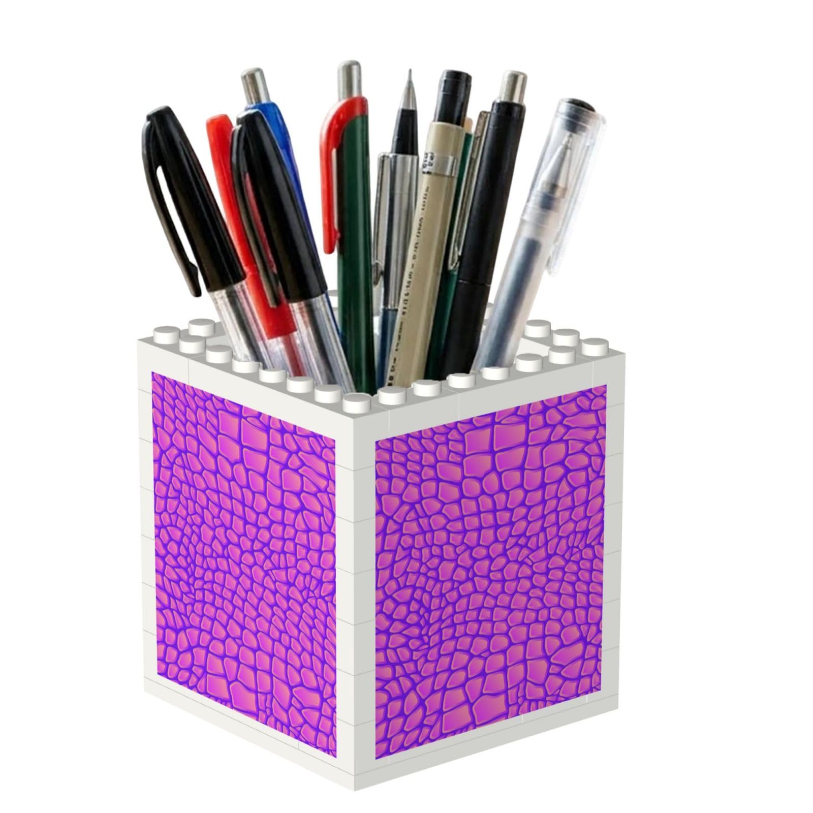 Poadnly Pink Crocodile Alligator Skin, Pen Pot Pencil Holder for Office Home School, Compact Desk Organiser for Office Stationery
