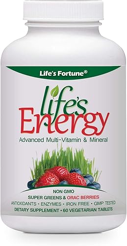 Life's Fortune Life's Energy Advanced Multivitaminas y minerales sin OMG - Super Greens - Bayas ORAC - Antioxidantes - Enzimas - Sin hierro -
