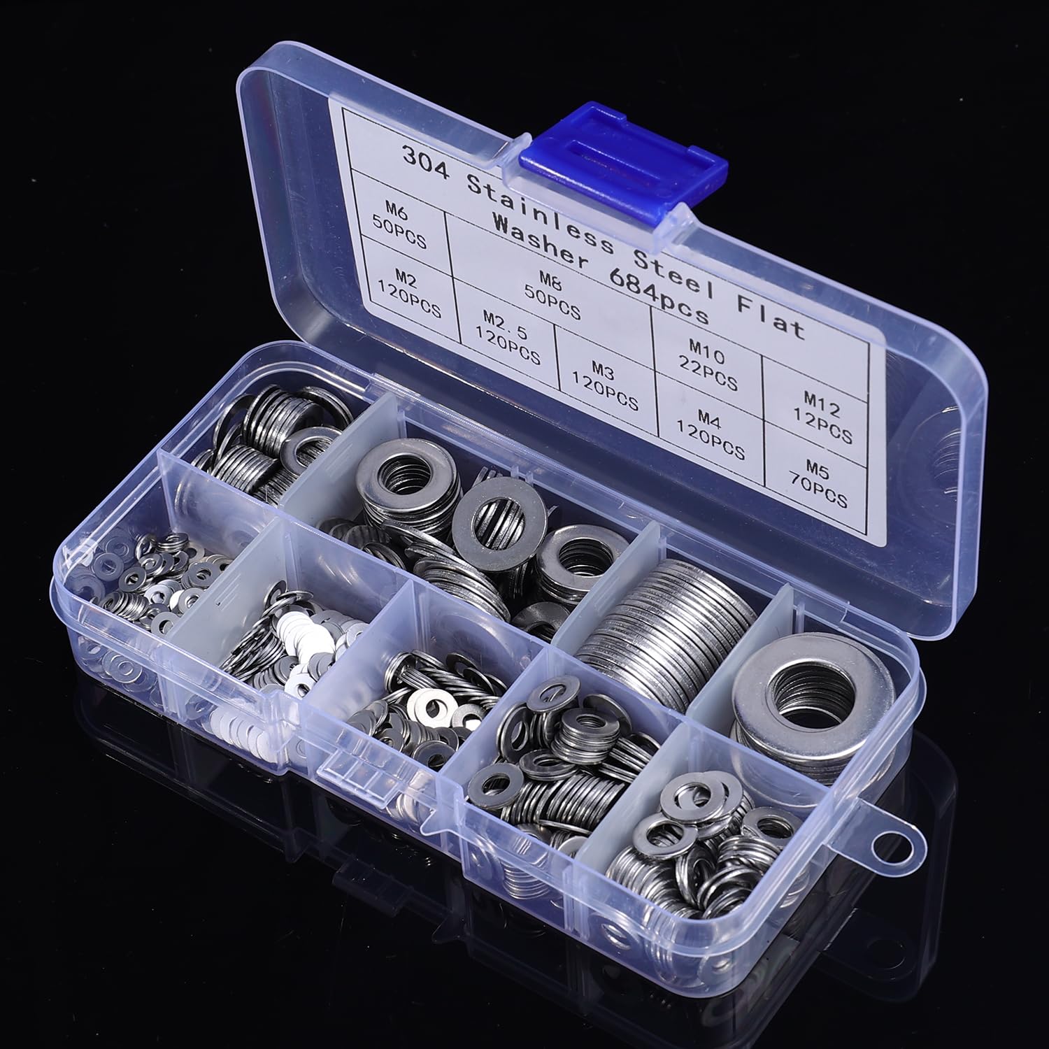 684PCS/ Box 304 Stainless Steel Flat Washers M2-M12 Screw Gasket Home Repairing Fastener Accessories