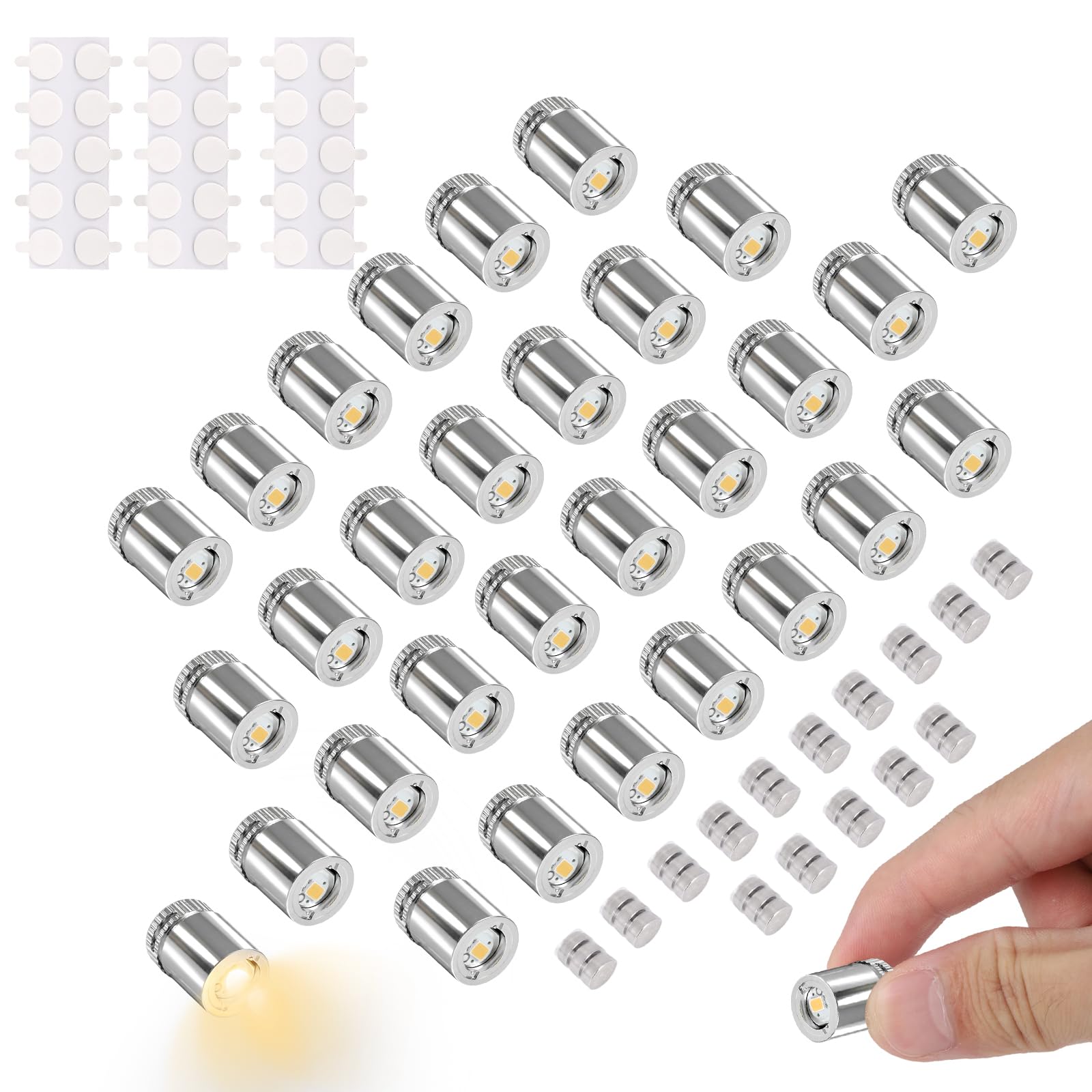 30pcs Miniature Led Lights, Micro Mini Tiny Small Led Decorative Lights with 15 Spare Batteries and 30 Adhesive Backings for Dollhouse Crafts Party Decoration Accessories (Warm White)