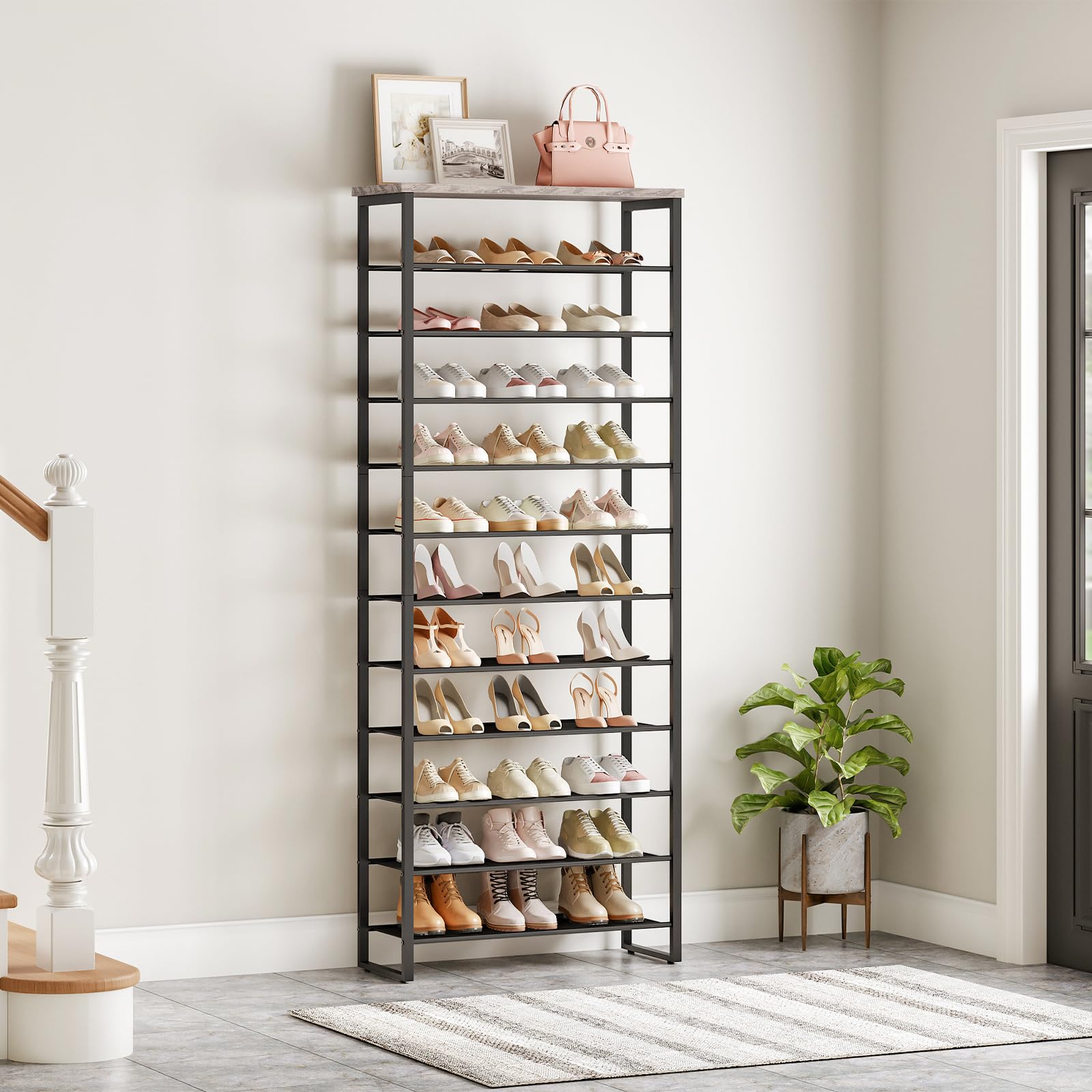 HOOBRO Große Schuhregal, 12-stöckiges Schuhablage, Schuhschrank hoch, für 35-45 Paar Schuhe, Metallrahmen, Industriestil, für Flur, Wohnzimmer, Schlafzimmer, Greige-Schwarz EBG127XJ01