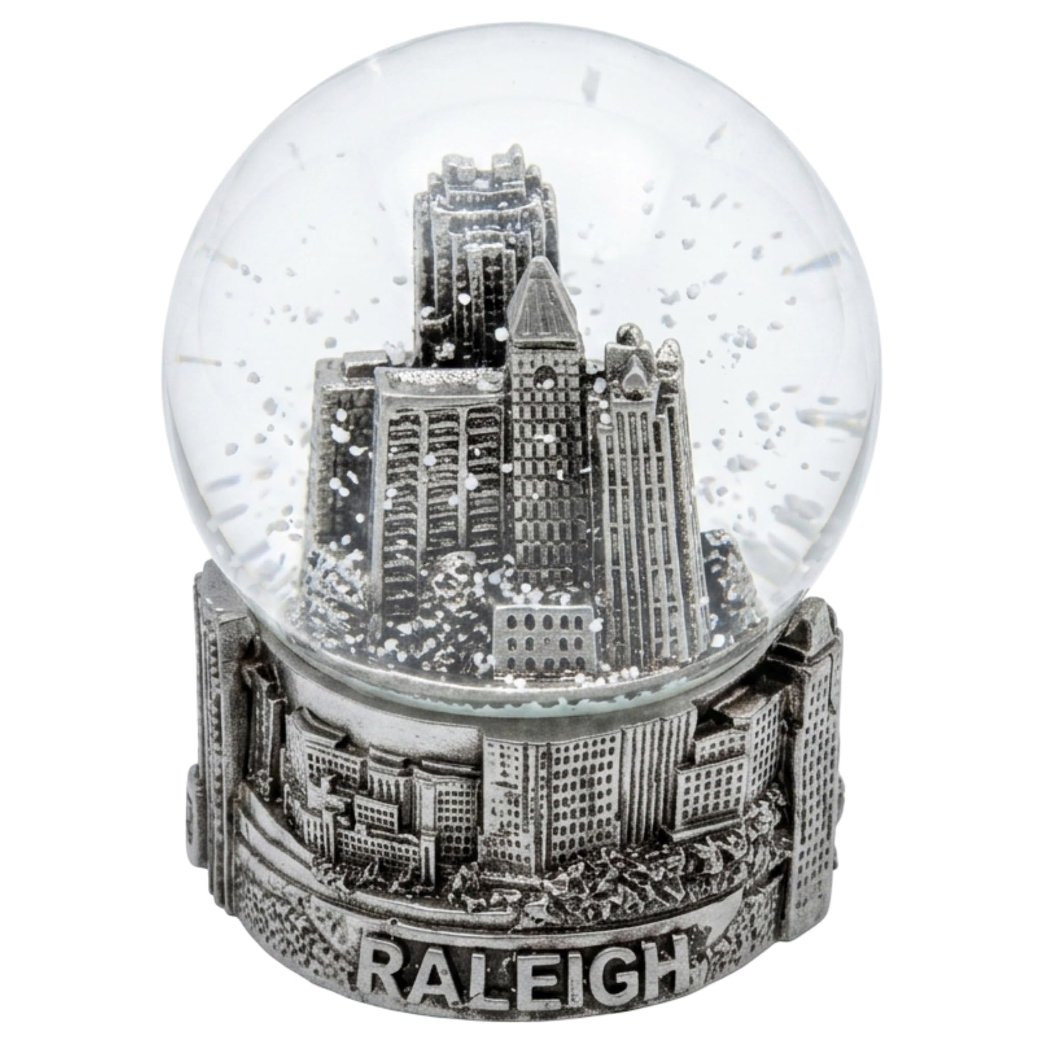 Globo de nieve Raleigh miniatura coleccionable de resina plateada de 6,35 cm
