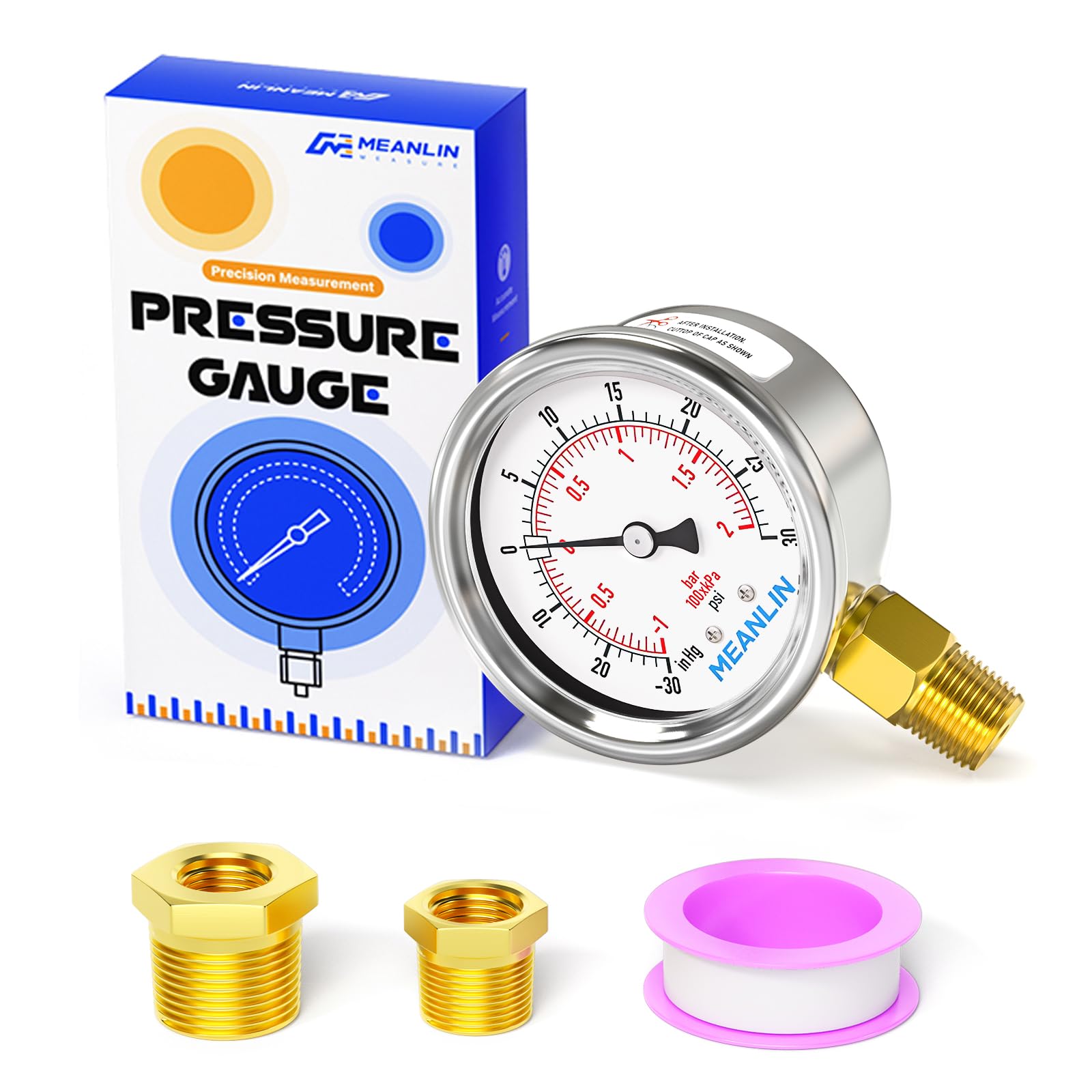 Stainless Steel Pressure Gauge - 0-100PSI Waterproof -18