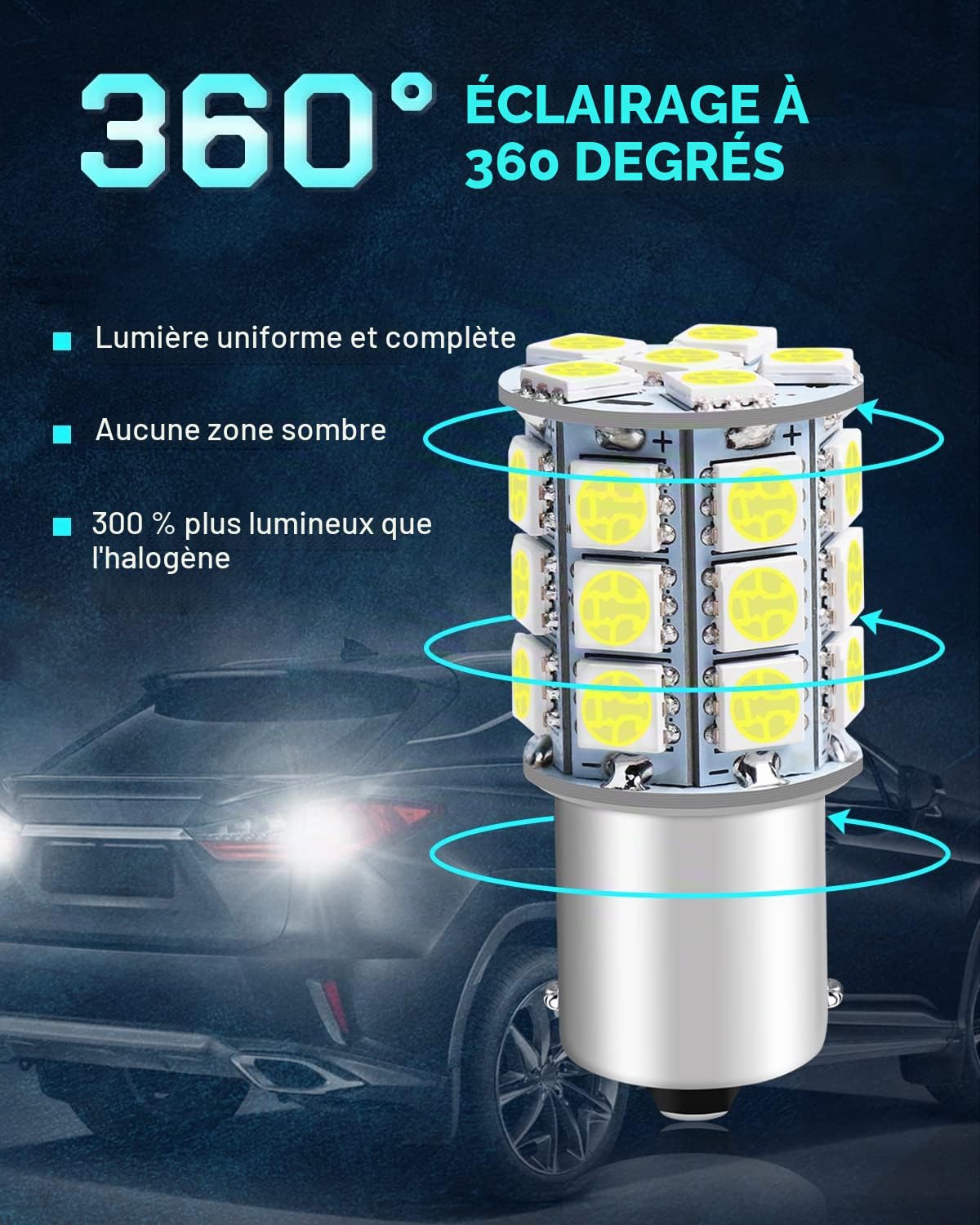 Defvnsy P21W 1156 BA15S Ampoules LED, 1141 7506 1003 Ampoule 12V Extrêmement Brillant 6000K Blanc, 27SMD 5050 Ampoules LED Voiture pour Fex de RV, Camping, Voiture, Caravane, Remorque (Lot de 10)