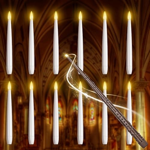 Velas flotantes con varita, velas colgantes mágicas parpadeantes sin llama con control remoto, velas LED flotantes alimentadas por batería para