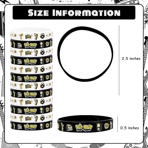 Miniatura 4 de Serencatcher 24 pulseras de silicona de hip hop, notorias pulseras de recuerdo de fiesta, color negro y dorado para los años 80, 90, hip hop, rock