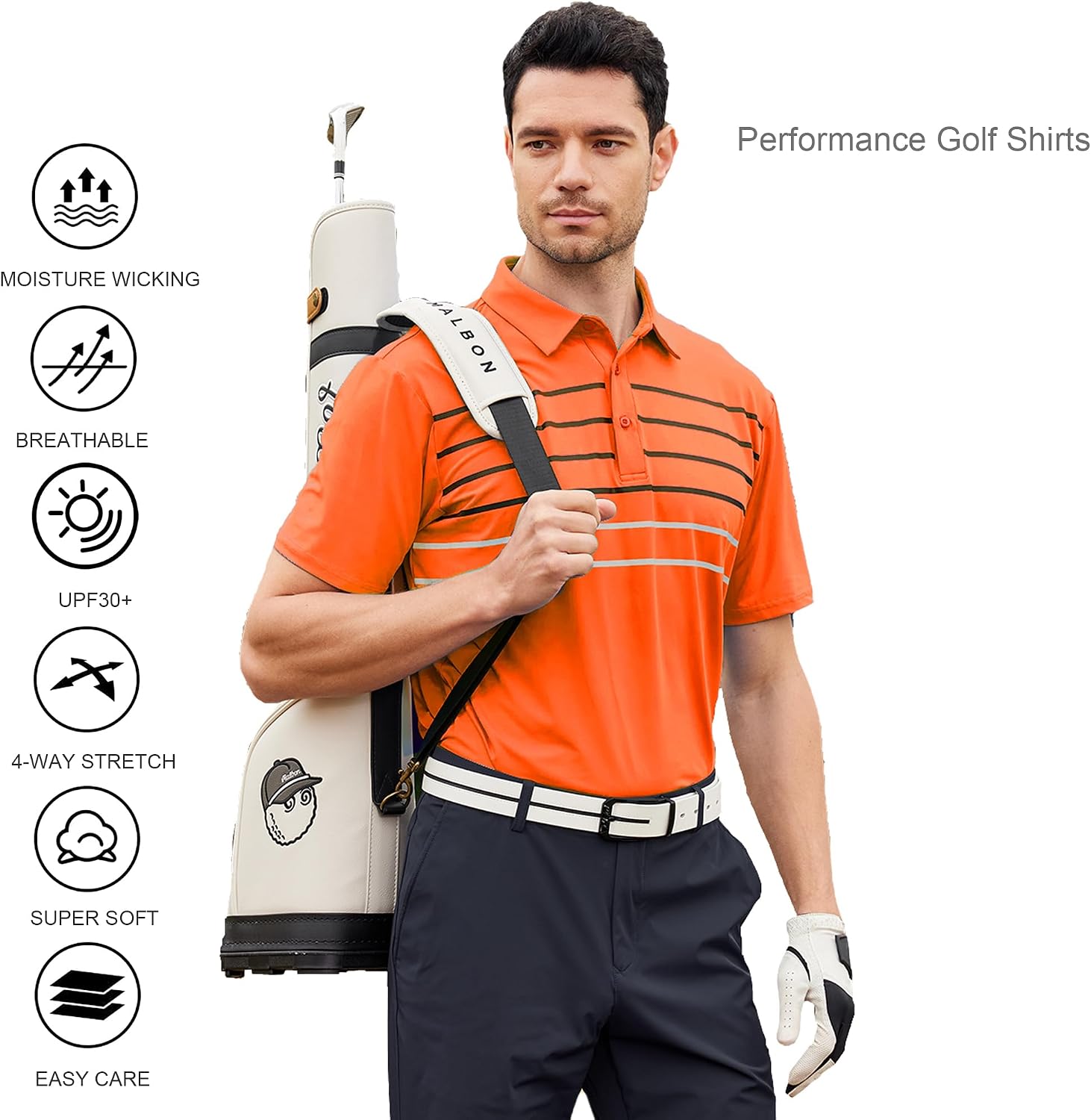 Alex Vando Mens Striped Golf Shirt Moisture Wicking Quick-Dry Sports Polo Shirts